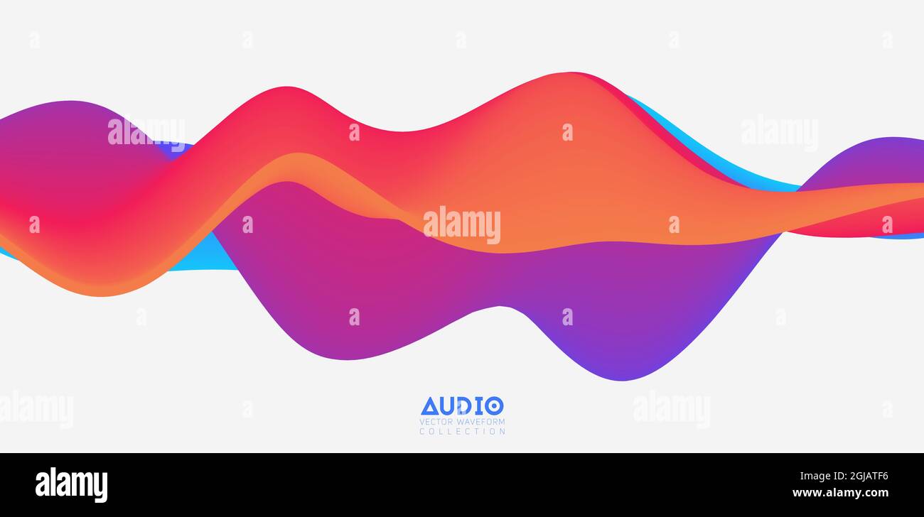 Visualisation des ondes sonores. Forme d'onde 3D pleine et colorée. Modèle d'échantillon de voix. Illustration de Vecteur