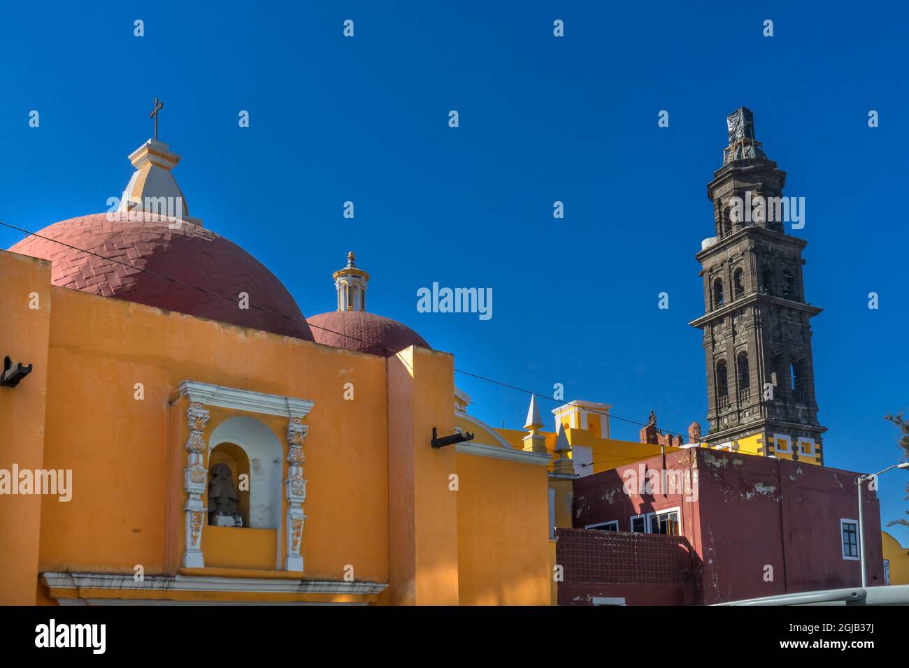 Templo de San Francisco, Puebla, Mexique. Église construite en 1500s. Église de San Francisco Banque D'Images