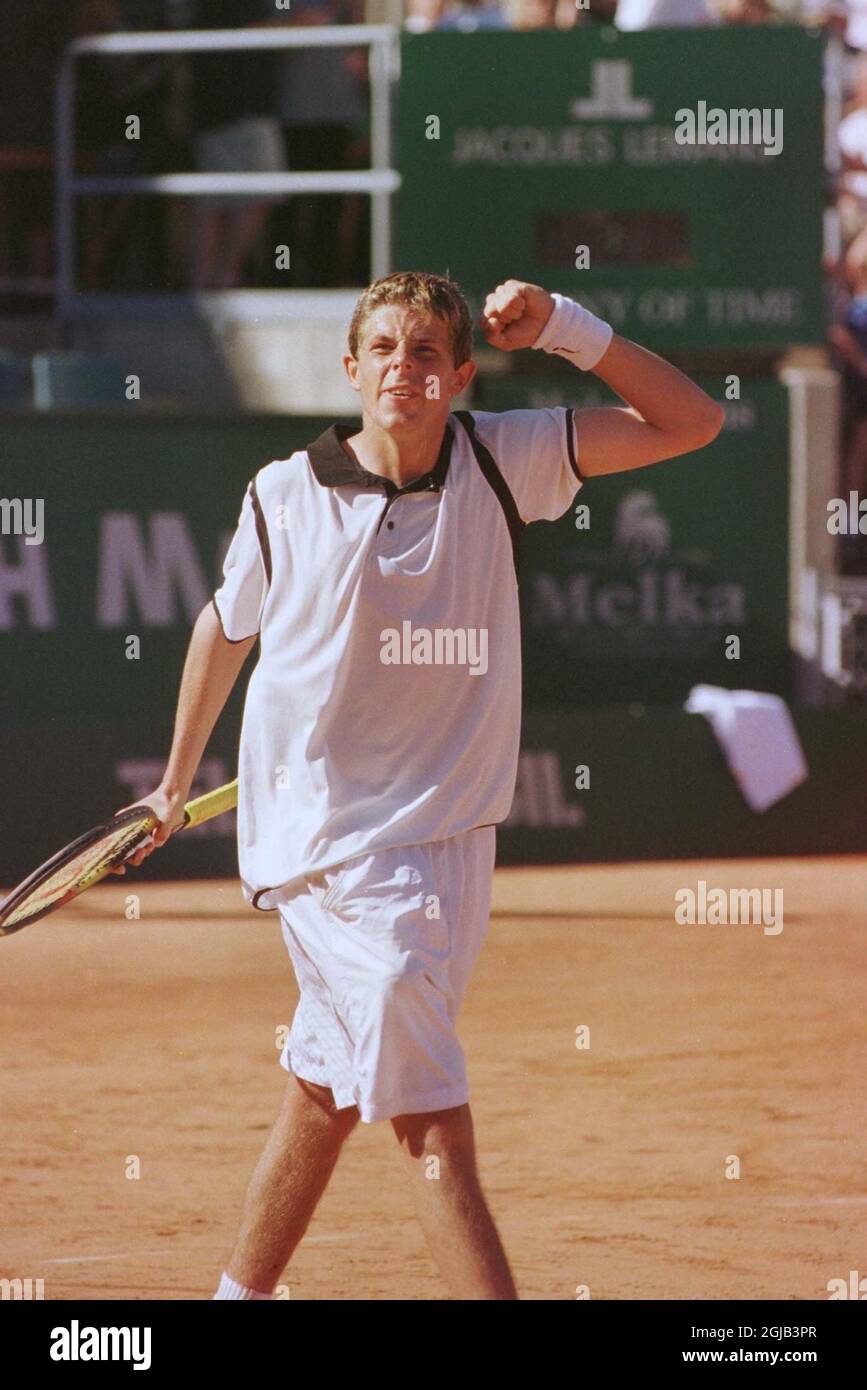 Andreas Vinciguerra célèbre après avoir vaincu Christian Ruud Banque D'Images