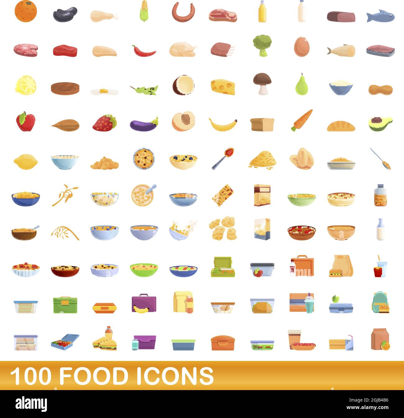 100 food icons set. Cartoon illustration de 100 icônes alimentaire vector set isolé sur fond blanc Illustration de Vecteur