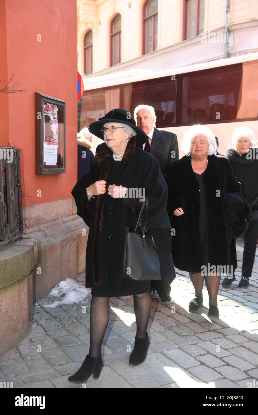 STOCKHOLM 2018-03-28 la princesse Christina, Mme Magnuson, sœur du roi Carl Gustaf, est vue s'alarter devant le Jacob Chirch dans le centre de Stockholm pour les funérailles de la chanteuse d'opéra Kerstin Dellert le vendredi Foto: Fredrik Sandberg / TT / Kod 10080 Banque D'Images