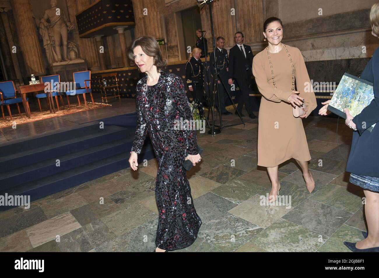 STOCKHOLM 20180412 la Reine Silvia et la Princesse Victoria de Suède au cours du concert anniversaire "la dynastie Bernadotte et la musique" avec la soprano Christina Nilsson et le pianiste Magnus Svensson au Palais Royal de Stockholm le 12 avril 2018. Cette année, il y a 200 ans que Jean Baptiste Bernadotte a été nommé roi de Suède. Photo: Fredrik Sandberg / TT / Kod 10080 Banque D'Images