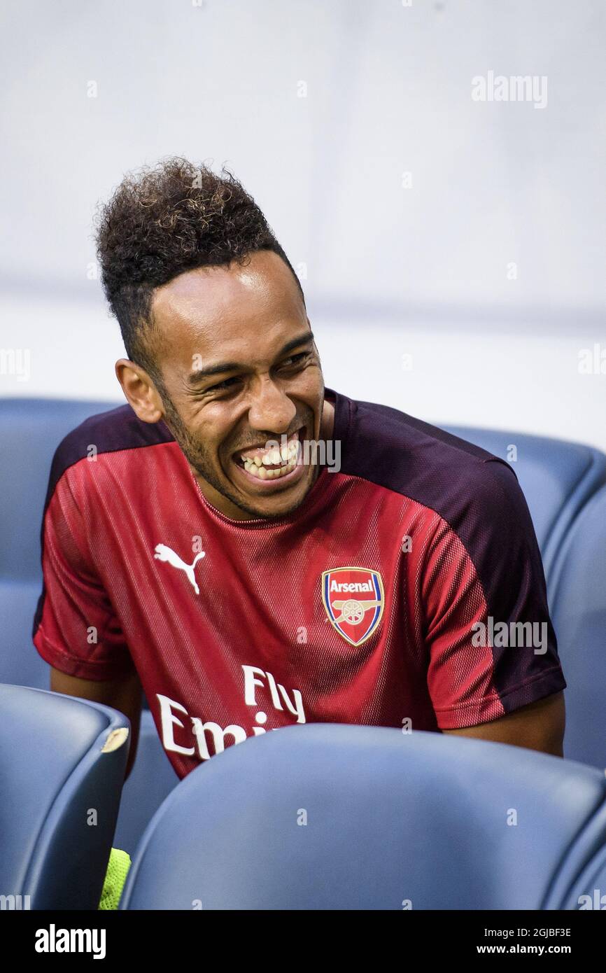 Pierre-Emerick Aubameyang d'Arsenal avant un match de football amical d'avant-saison entre Arsenal FC et SS Lazio à Friends Arena à Solna, Stockholm, Suède, le 04 août 2018. Photo: Erik Simander / TT / code 11720 Banque D'Images