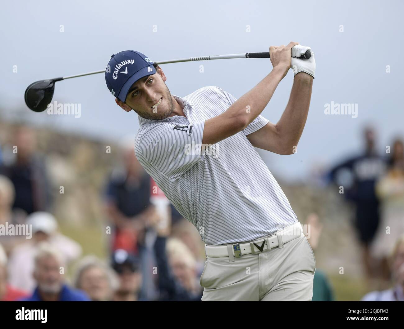 GÖTEBORG 20180816 Renato Paratore of Italy sur le premier tee lors de la première partie de Nordea Masters au Hills Golf Club jeudi 16 août 2018. Photo Anders Wiklund / TT / Kod 10040 Banque D'Images