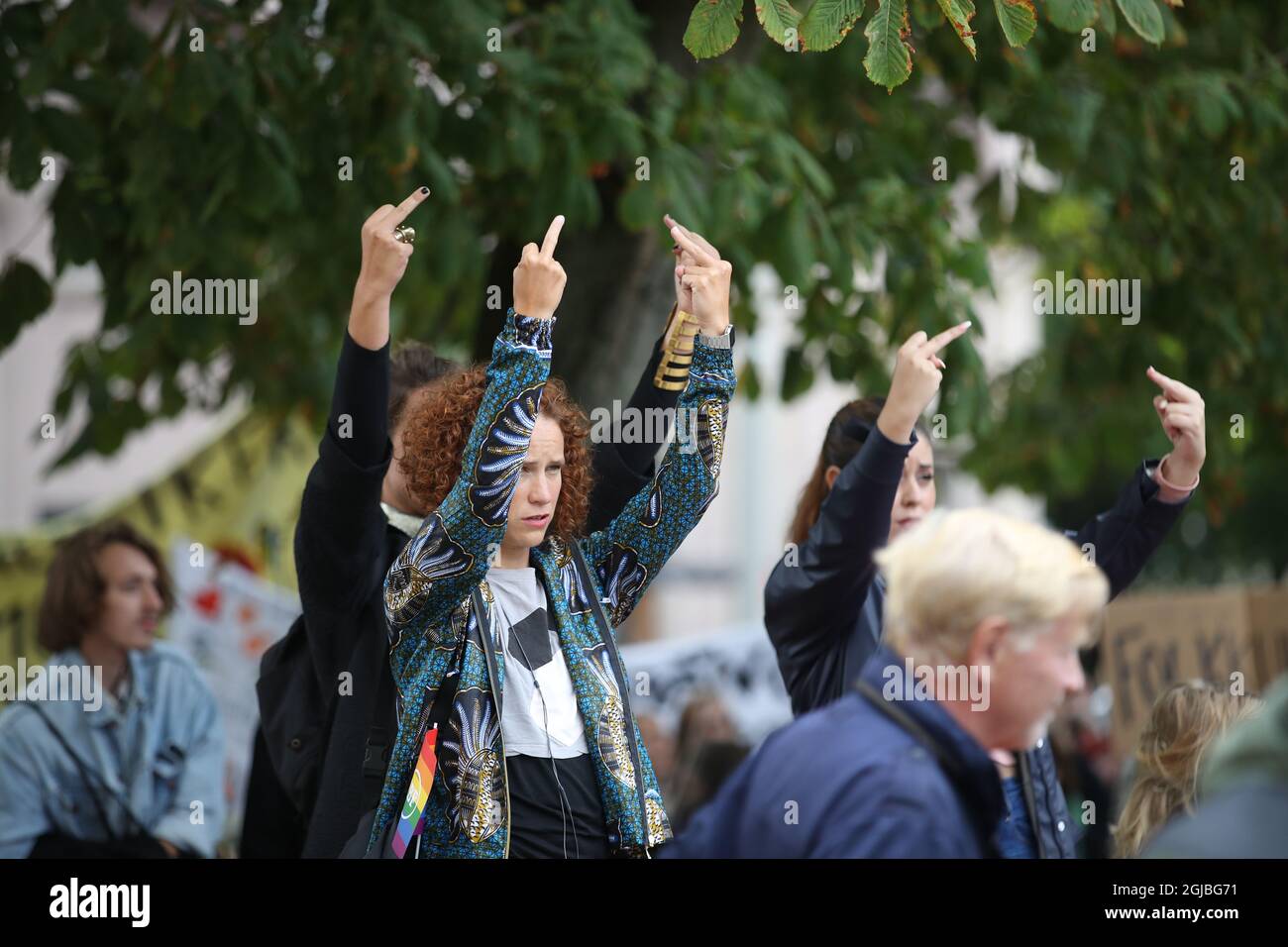 GÖTEBORG 2018-08-28 Jimmie Akesson, Présidente des Démocrates de Suède, prend la parole lors d'une réunion publique à Göteborg, Suède, le 28 août 2018. Les manifestants se trient pour interrompre son discours. La Suède va aux urnes lors d'une élection générale le 9 septembre 2018. Foto: Adam Ihse / TT Kod 9200 Banque D'Images
