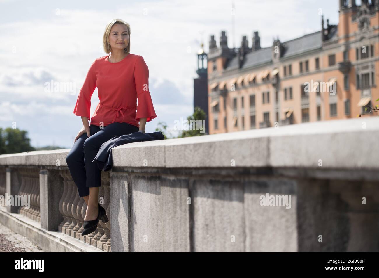 STOCKHOLM 20180815 Ebba Busch Thor, politicien suédois et chef de parti du parti démocrate-chrétien. Des élections générales auront lieu en Suède le 09 septembre 2018. Photo Henrik Montgomery/TT Kod 10060 Banque D'Images