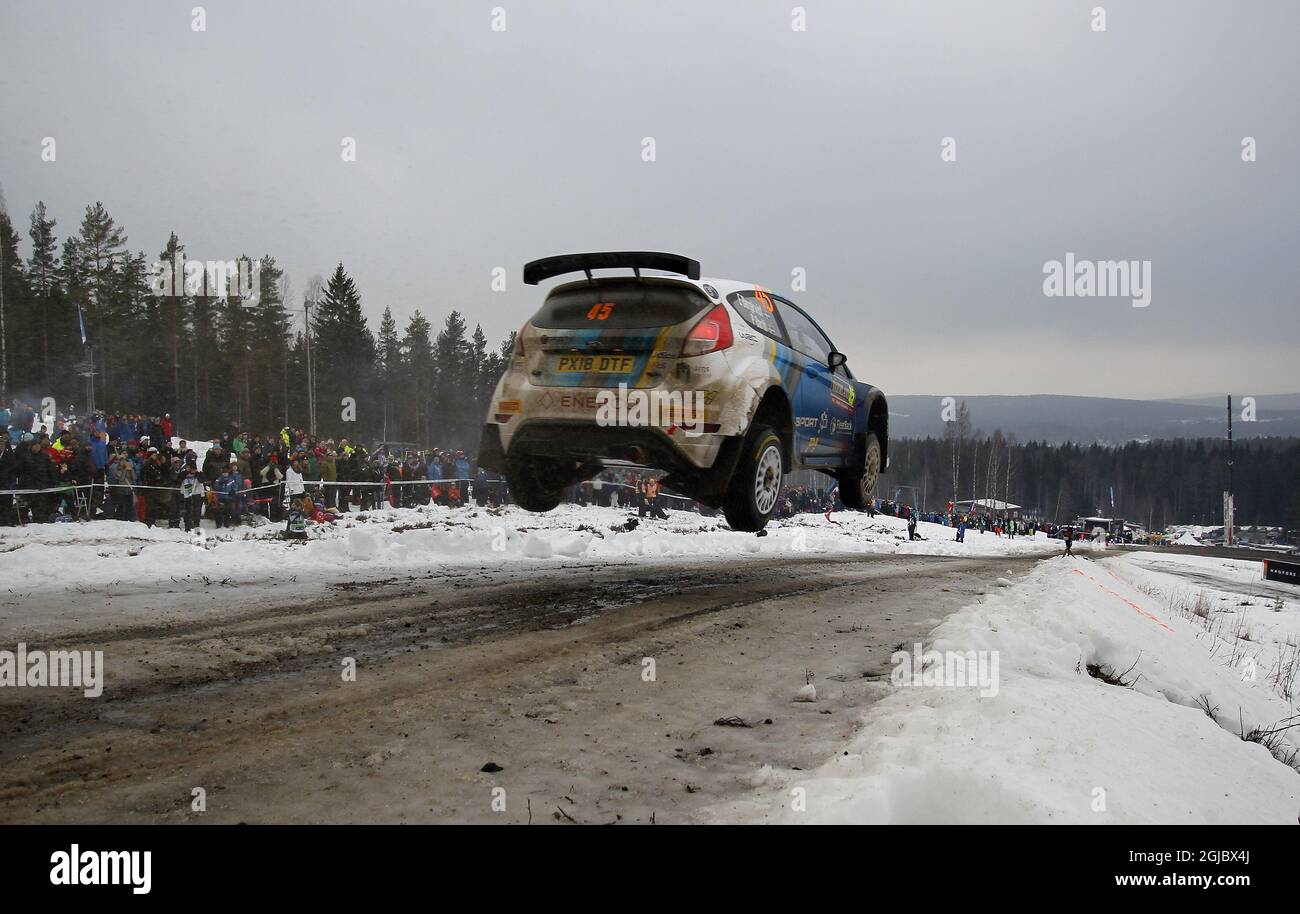 Emil Bergqvist SWE/Patrik Barth SWE, Ford Fiesta R5 WRC2 à l'étape spéciale 13 au cours du jour 3 de la deuxième partie du Championnat du monde de rallye de la FIA, Rally Sweden 2019, en Suède, 156 février 2019. Photo: Micke Fransson/TT Kod 61460 Banque D'Images