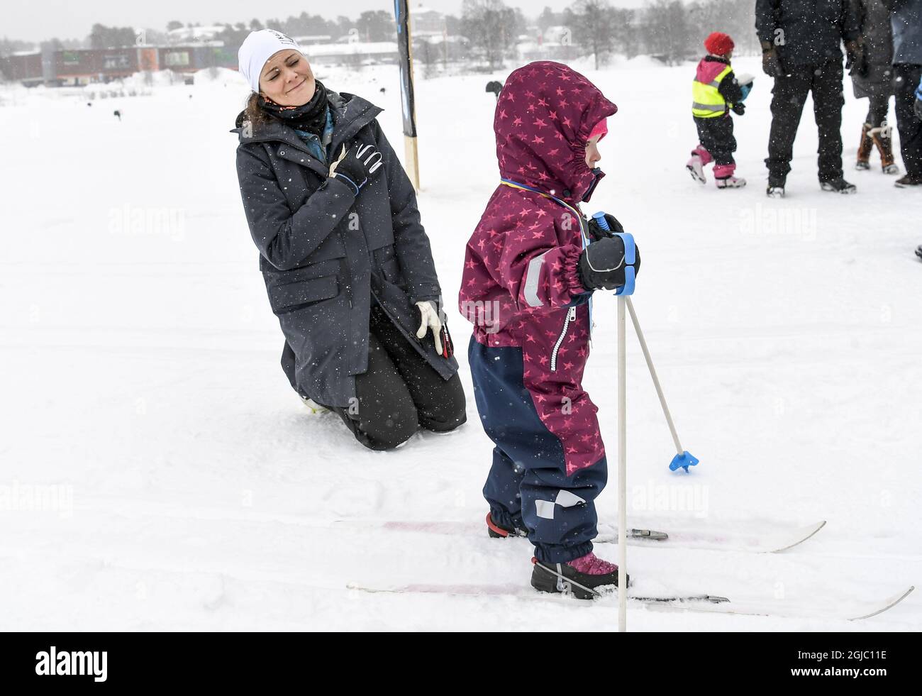 KALIX 2019-03-20 la princesse Victoria a fait du ski de fond sur la rivière Kalix lors de sa promenade dans la province de Norrbotten, en Suède, le mercredi 20 mars 2019. La princesse Crown a également remis une médaille au finisseur Kerstin, 3, de la course junior de Vasaloppet. Photo: Pontus Lundahl / TT / code 10050 Banque D'Images