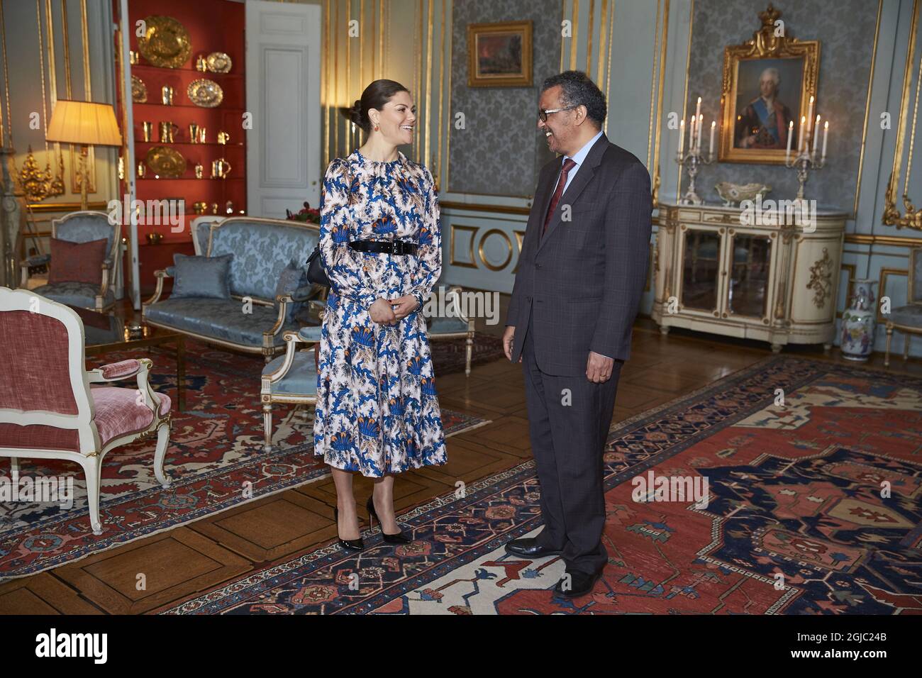 Princesse Victoria lors d'une audience avec le Directeur général de l'Organisation mondiale de la Santé (OMS) Dr Tedros Adhanom Ghebreyesus , lors d'une cérémonie au Palais Royal de Stockholm, Suède, le mercredi 10 avril 2019 photo Fredrik Persson / TT / Kod 75906 Banque D'Images