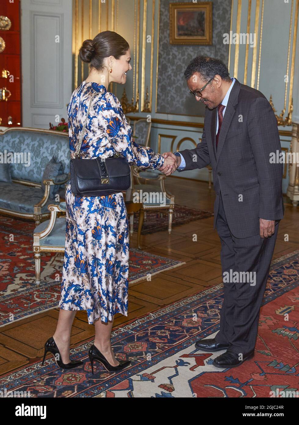 Princesse Victoria lors d'une audience avec le Directeur général de l'Organisation mondiale de la Santé (OMS) Dr Tedros Adhanom Ghebreyesus , lors d'une cérémonie au Palais Royal de Stockholm, Suède, le mercredi 10 avril 2019 photo Fredrik Persson / TT / Kod 75906 Banque D'Images