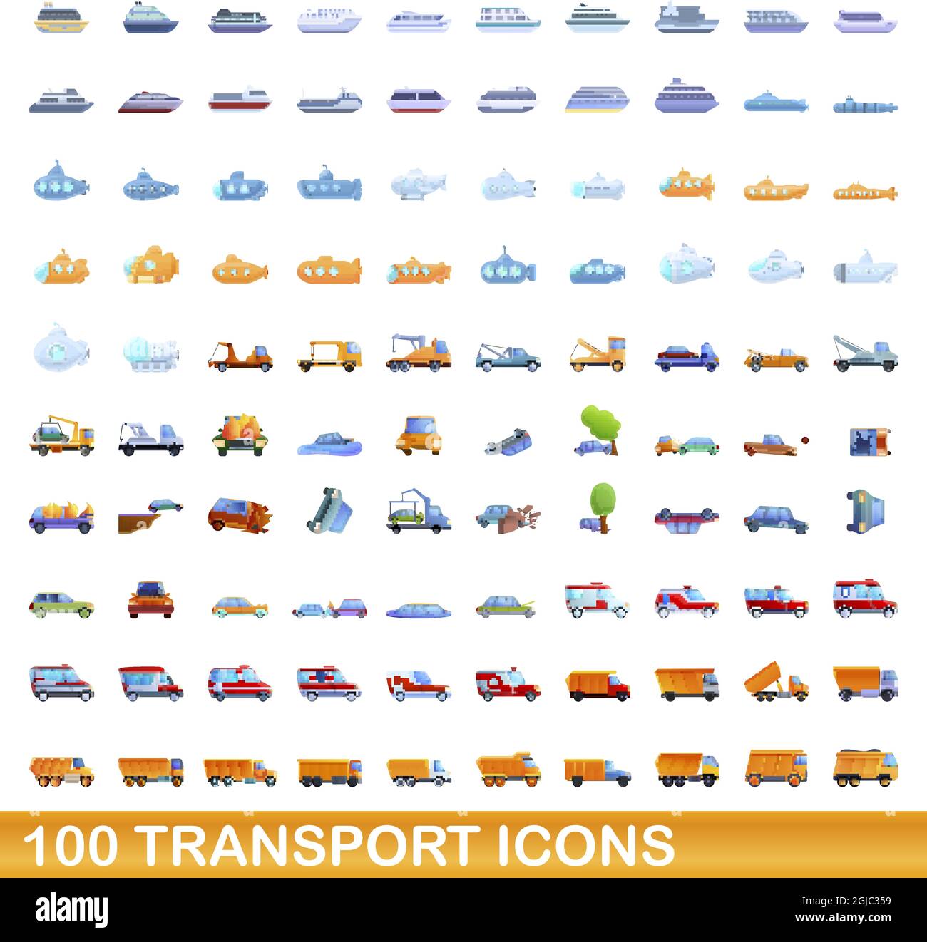 100 icônes de transport. Cartoon illustration de 100 icônes de transport vector set isolé sur fond blanc Illustration de Vecteur