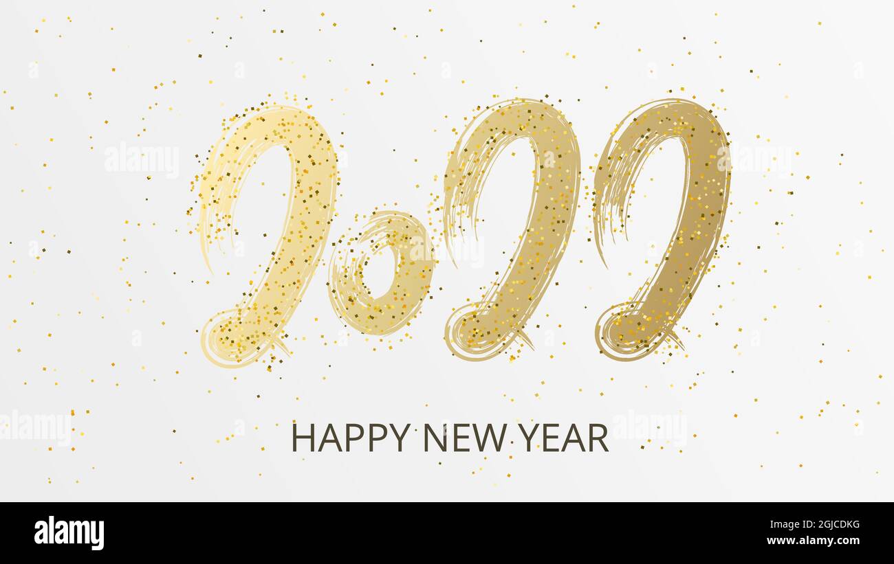 22 Bonne Annee Calligraphie Manuscrite Texte Dore Lettrage Dans La Peinture Avec Des Taches Brillantes Ideal Pour Le Design Des Affiches De Fete Du Nouvel An Les Fetes De Fin D Annee Ca