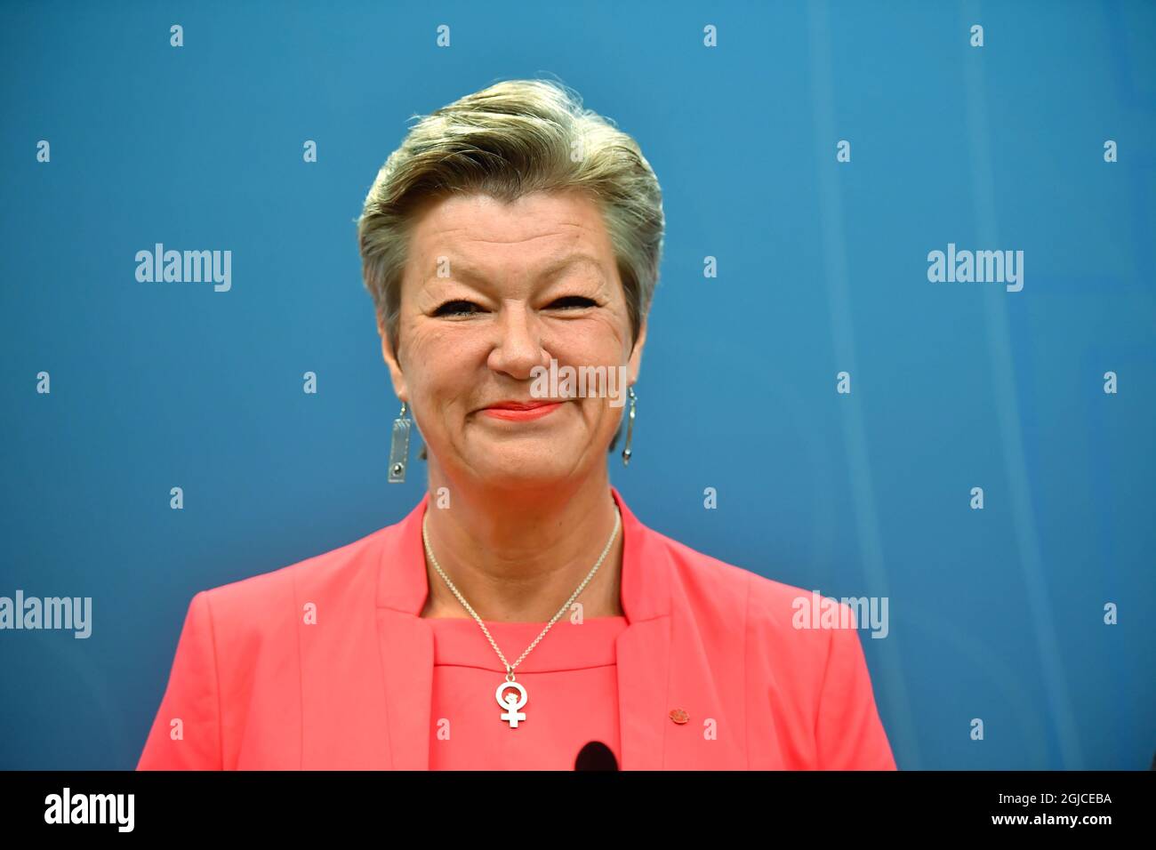 Ylva Johansson, ministre suédois de l’emploi et de l’intégration, et Stefan Lofven, Premier ministre, lors d’un examen préliminaire aux bureaux gouvernementaux de Stockholm, Suède, le 8 août 2018. Le Premier ministre a annoncé que le gouvernement suédois nomma le ministre Johansson au nouveau commissaire de l'UE Foto: Maja Suslin / TT / Kod 10300 Banque D'Images