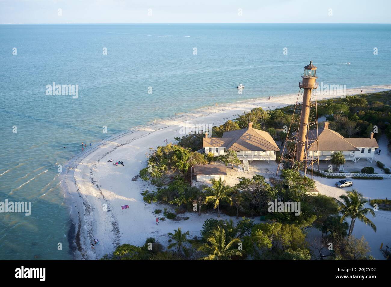 La lumière de Sanibel Island ou la lumière de point Ybel était l'un des premiers phares de la côte du golfe de Floride au nord de Key West et du Dry Tortugas. La nuit Banque D'Images