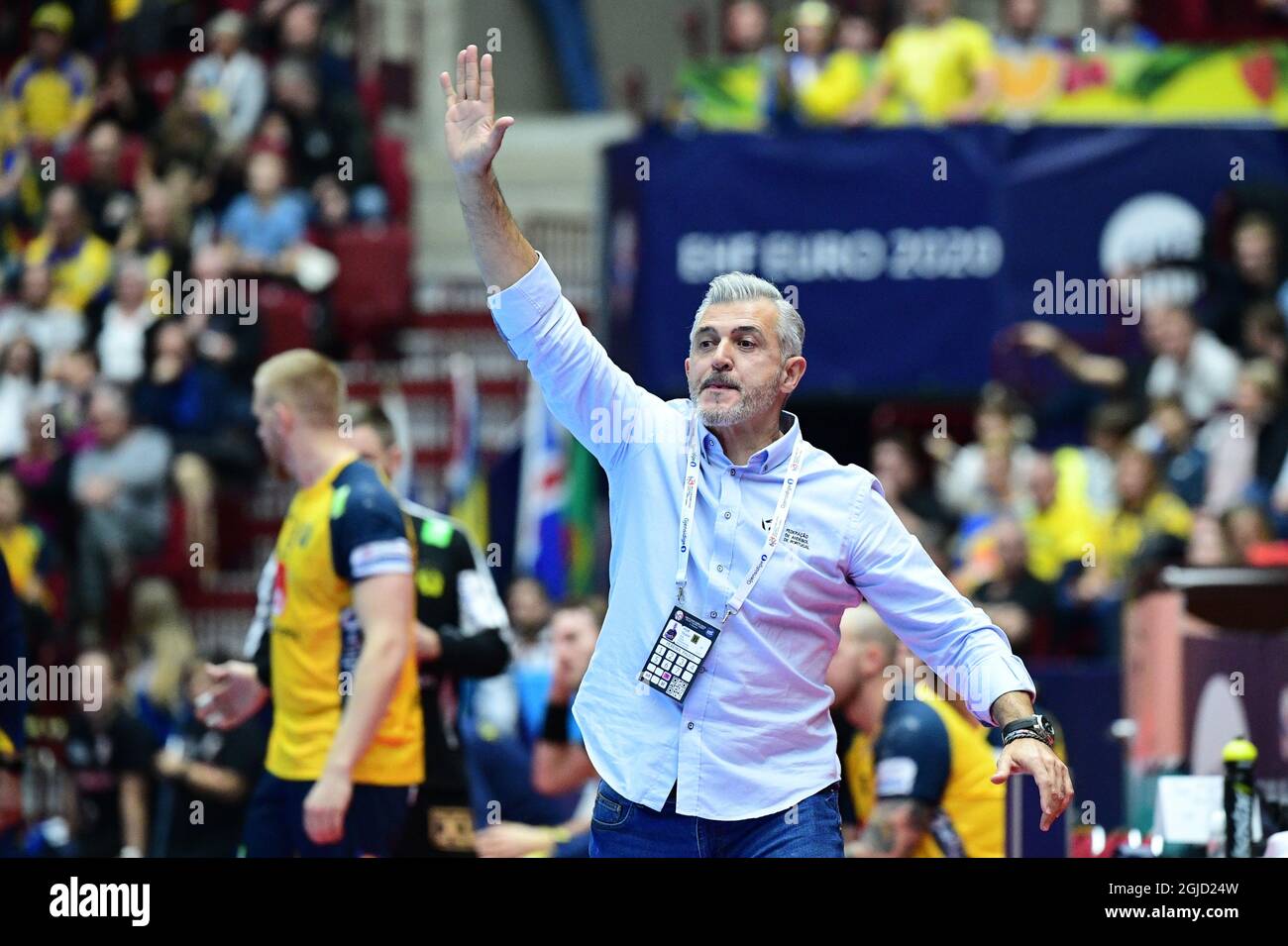 Paulo Pereira, entraîneur en chef du Portugal, gestuelle pendant le championnat d'Europe de handball masculin, match du groupe 2 principal entre le Portugal et la Suède à Malmo Arena, vendredi 17 janvier 2020. Photo Johan Nilsson / TT / code 50090 Banque D'Images