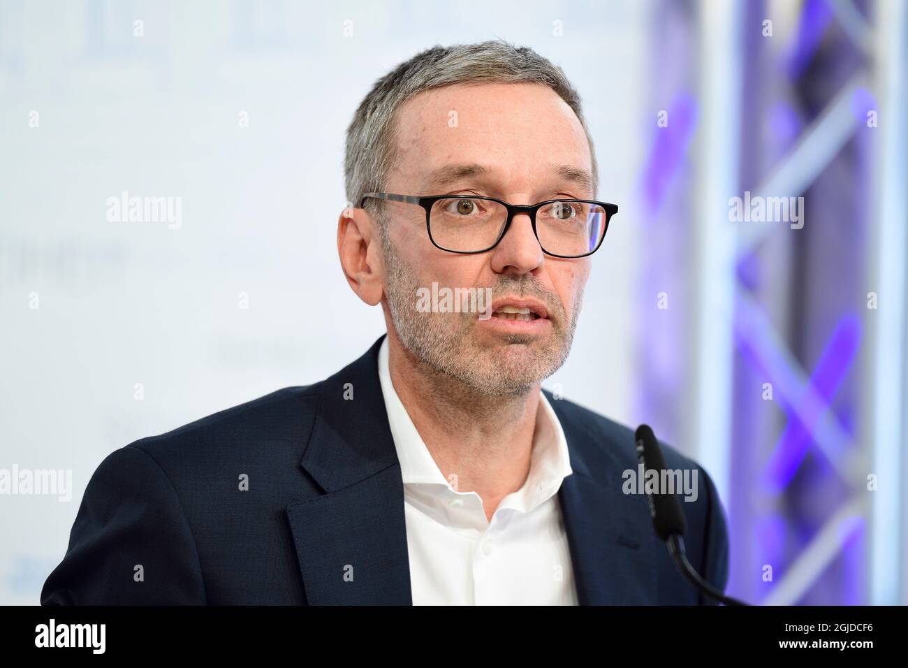 Vienne, Autriche. 9 septembre 2021. Conférence de presse avec le Président du Parti fédéral du FPÖ Herbert Kickl. Sujet : mesures Corona. Banque D'Images