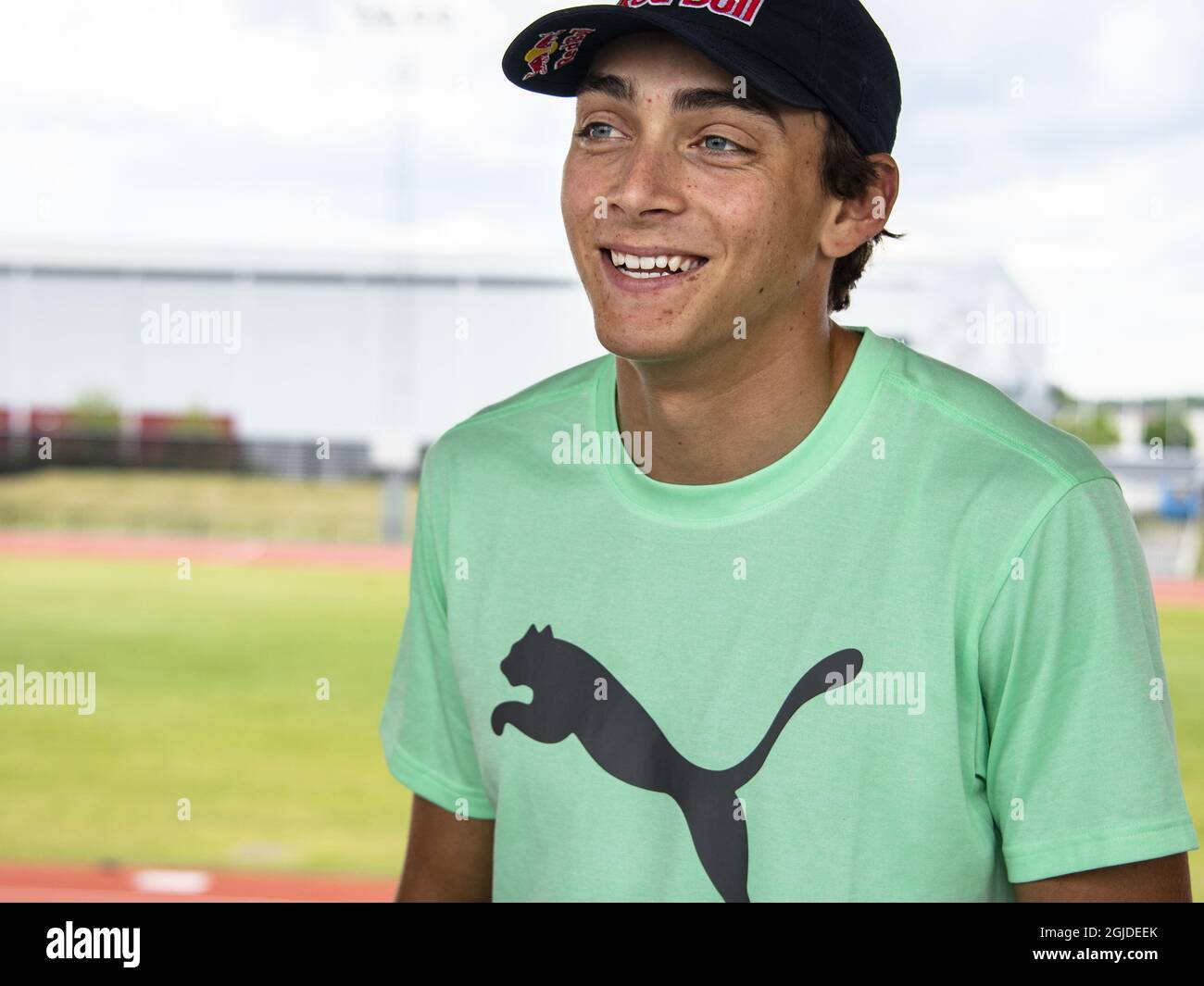 Le Pole vaulter et détenteur du record du monde Armand Duplantis rencontre la presse à Uppsala, en Suède, le mardi 9 juin 2020, en prévision des « matchs impossibles » de jeudi à Oslo. Photo: Lotte Fernvall / Aftonbladet / TT code 2512 Banque D'Images