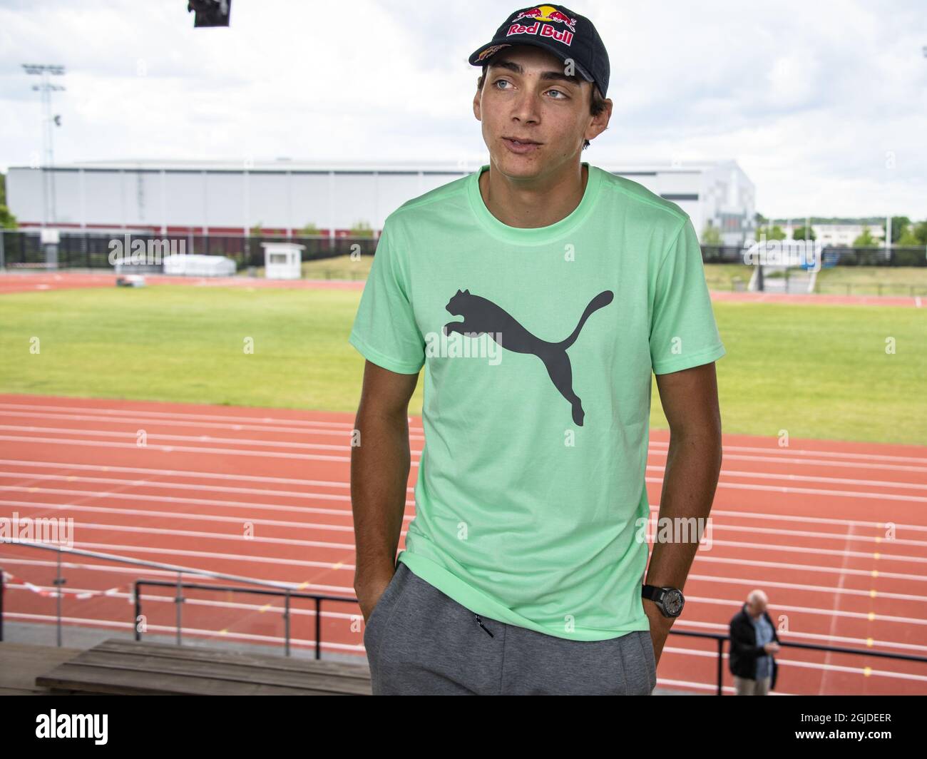 Le Pole vaulter et détenteur du record du monde Armand Duplantis rencontre la presse à Uppsala, en Suède, le mardi 9 juin 2020, en prévision des « matchs impossibles » de jeudi à Oslo. Photo: Lotte Fernvall / Aftonbladet / TT code 2512 Banque D'Images