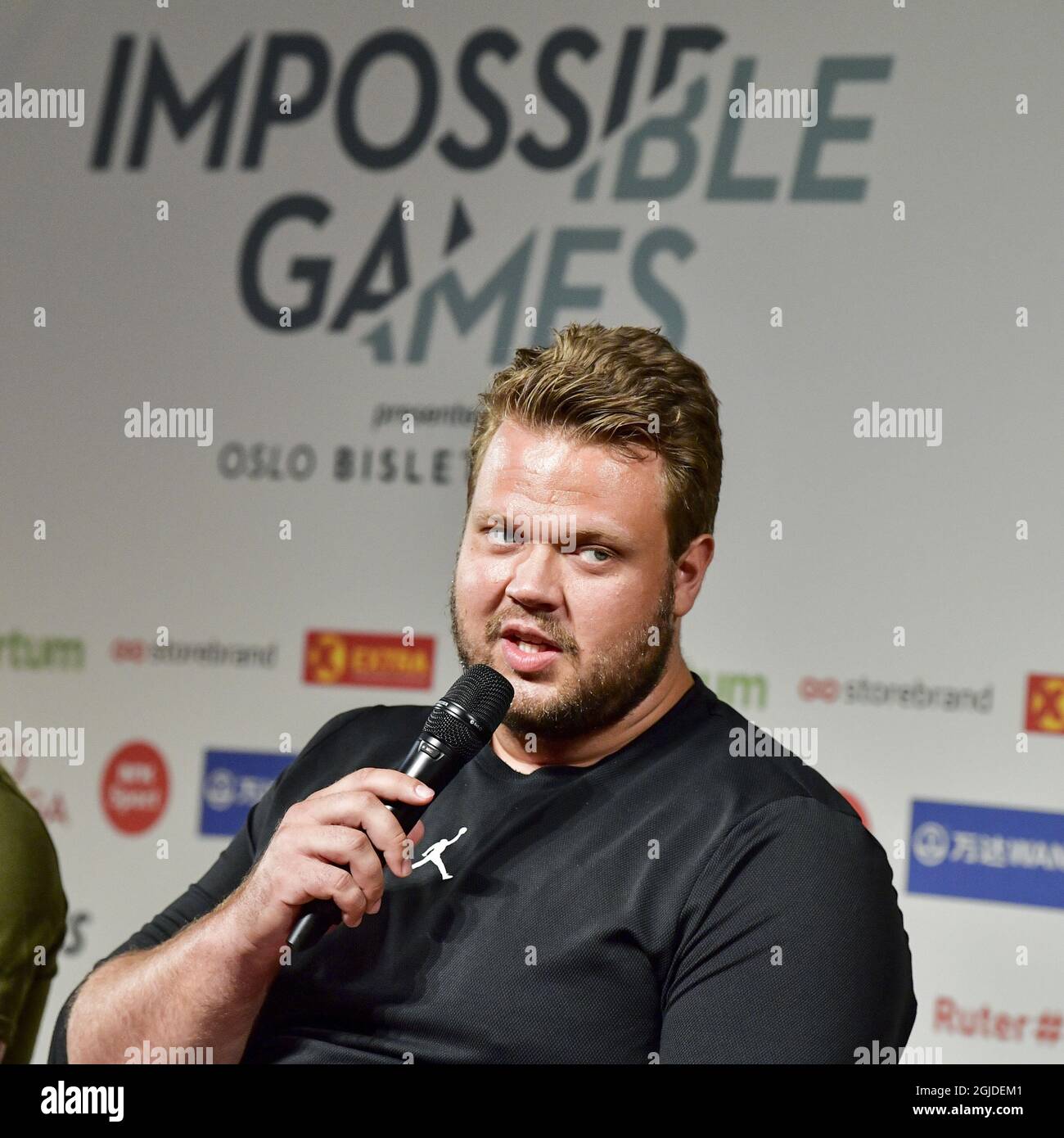 Dsicus thrameur Daniel Stahl (SWE) lors d'une conférence de presse en prévision du gala de jeudi sur piste et terrain "les jeux impossibles" à Bislett à Oslo, Norvège, le 10 juin 2020. Photo: Jonas Ekstromer / TT / code 10030 Banque D'Images