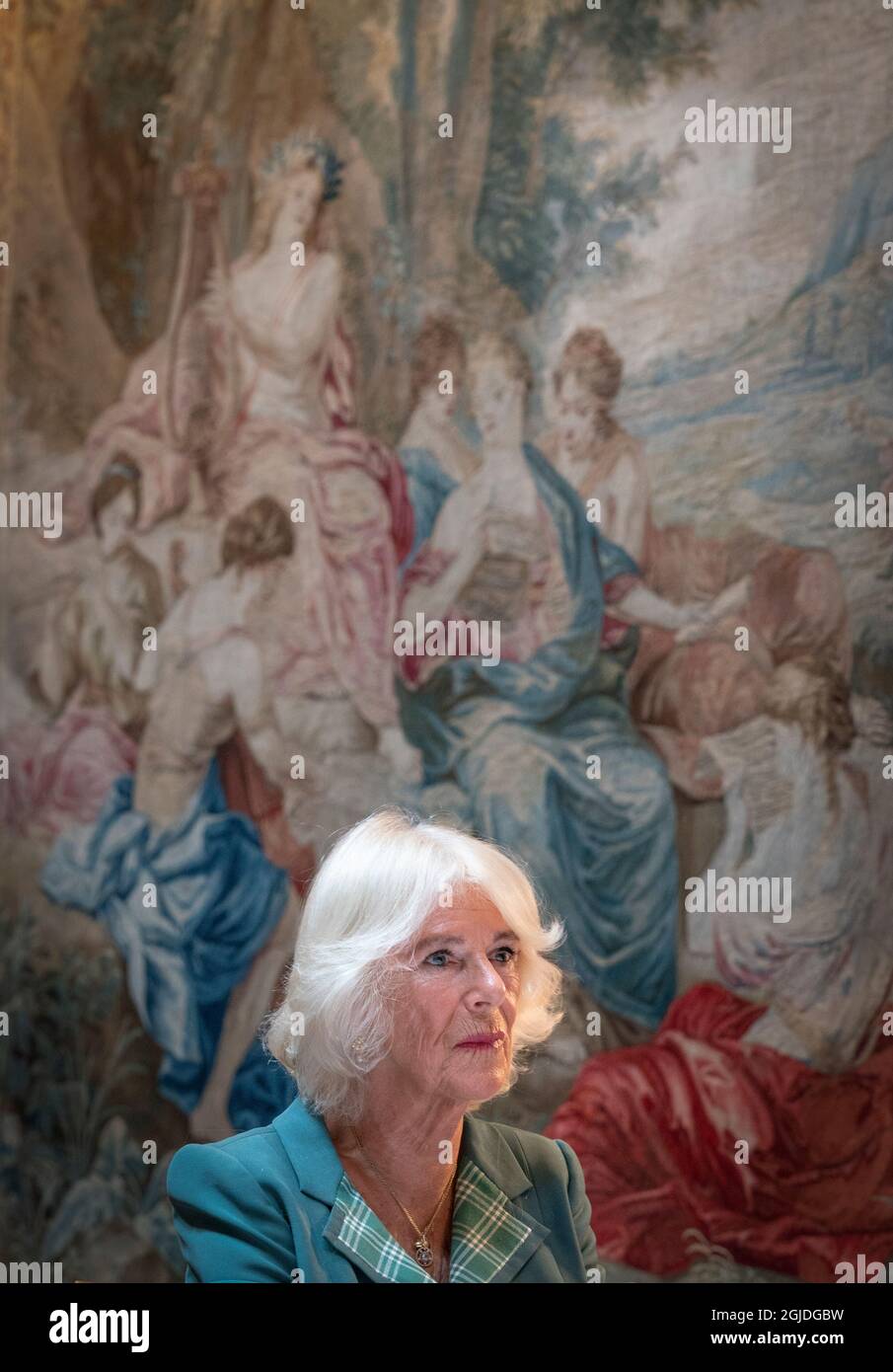 La duchesse de Cornwall, connue sous le nom de duchesse de Rothesay en Écosse, assiste à une session de mentorat femmes en journalisme et à une table ronde à la Dumfries House à Cumnock, Ayrshire. Date de la photo : jeudi 9 septembre 2021. Banque D'Images