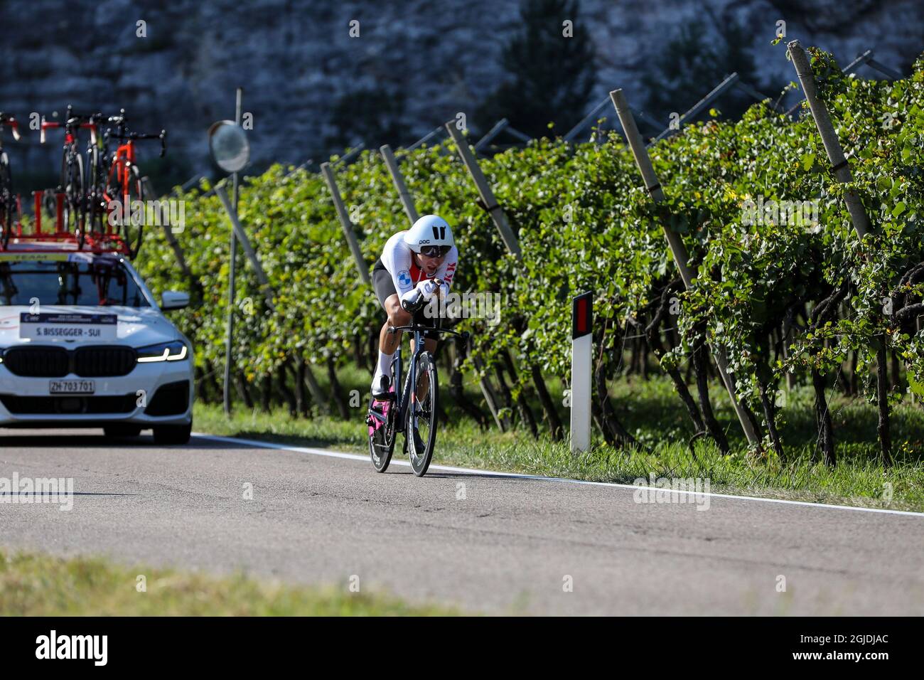 Trento, Italie. 09e septembre 2021. Stefan BISSEGGER (SUI) pendant les Championnats d'Europe de route de l'UEC - Elite Men Individual Time Trial, Street Cycling in Trento, Italie, septembre 09 2021 crédit: Independent photo Agency/Alay Live News Banque D'Images