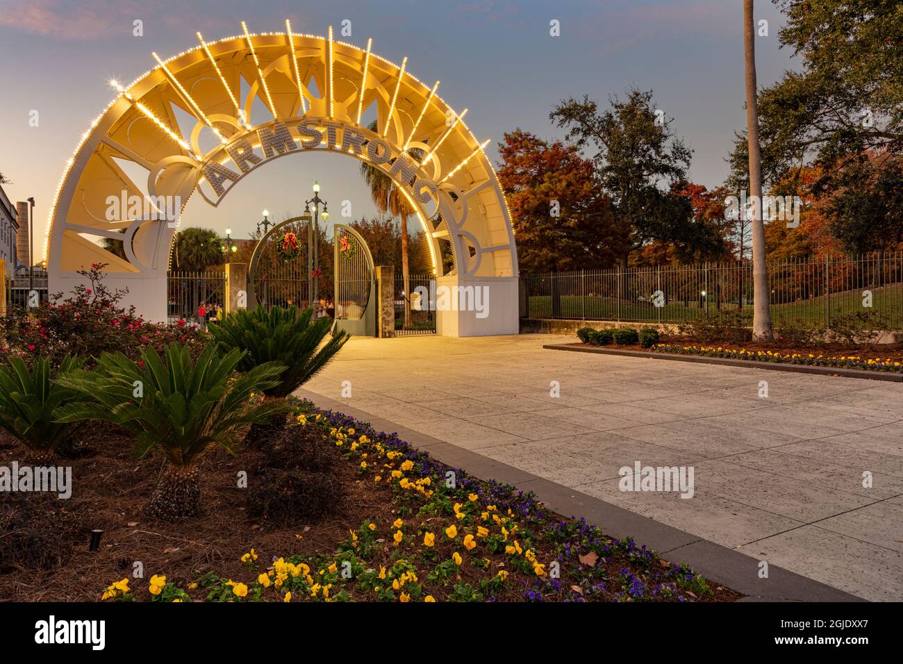 Louis Armstrong Park au crépuscule dans la Treme à la Nouvelle-Orléans, Louisiane, États-Unis Banque D'Images