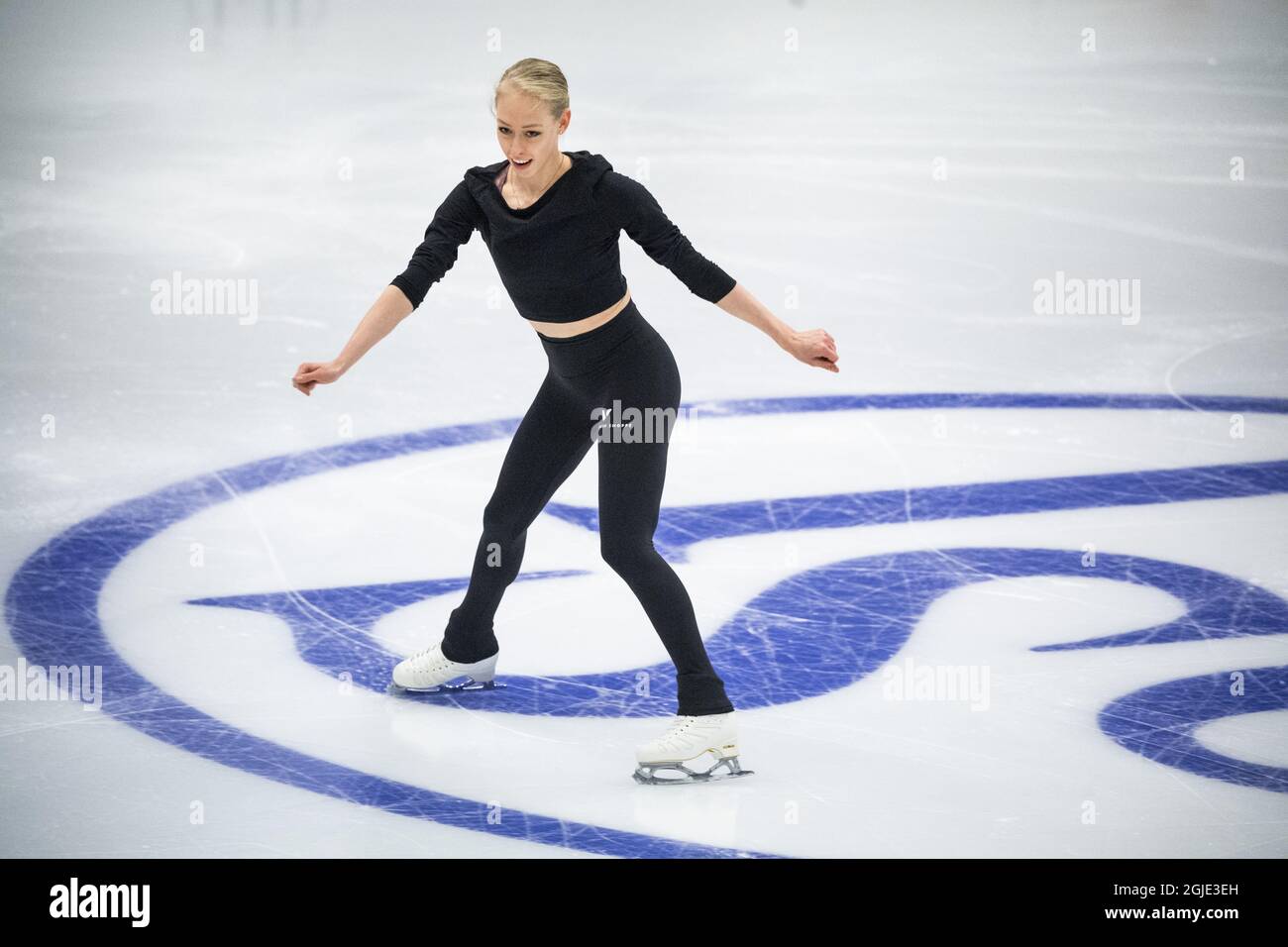 Bardie Tennell, des États-Unis, en action lors d'une session d'entraînement avant les Championnats du monde de patinage artistique de l'UIP à l'arène Globe à Stockholm, en Suède, le 22 mars 2021. Photo: Pontus Lundahl / TT / code 10050 *** SUÈDE OUT *** Banque D'Images