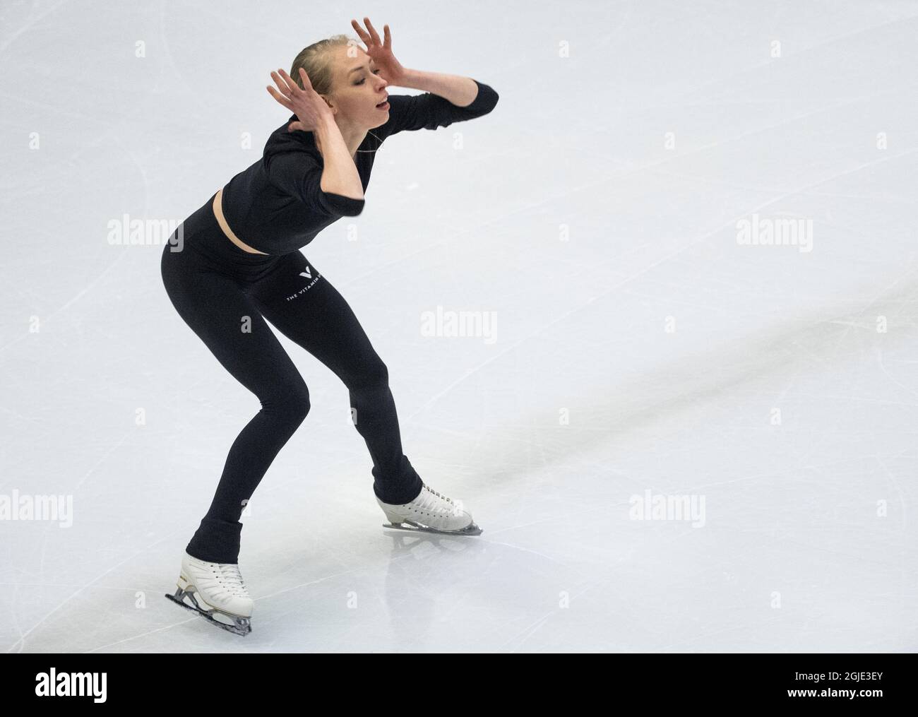 Bardie Tennell, des États-Unis, en action lors d'une session d'entraînement avant les Championnats du monde de patinage artistique de l'UIP à l'arène Globe à Stockholm, en Suède, le 22 mars 2021. Photo: Pontus Lundahl / TT / code 10050 *** SUÈDE OUT *** Banque D'Images