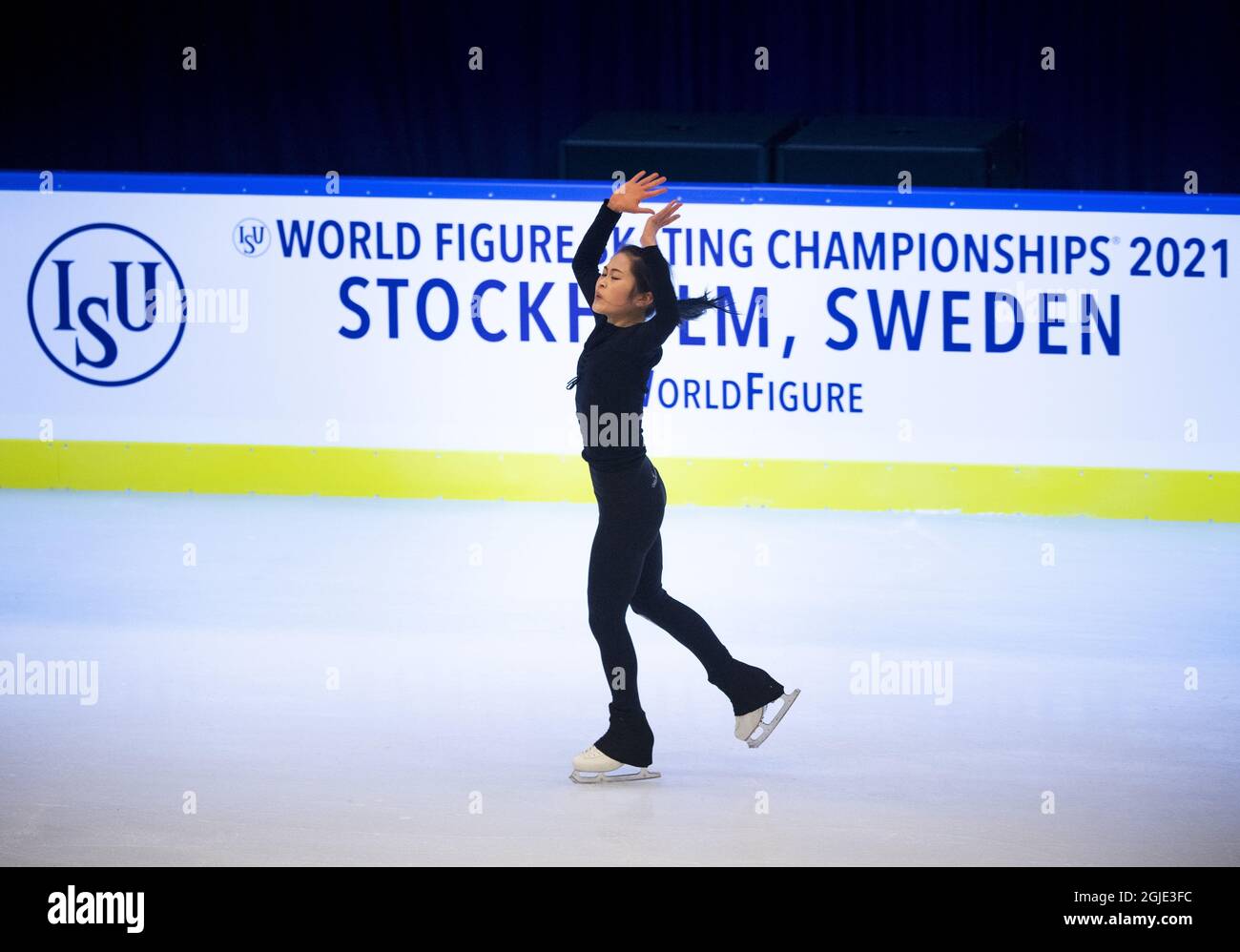 Satoko Miyahara, du Japon, en action lors d'une séance d'entraînement avant les Championnats du monde de patinage artistique de l'UIP à la Globe Arena de Stockholm, en Suède, le 22 mars 2021. Photo: Pontus Lundahl / TT / code 10050 *** SUÈDE OUT *** Banque D'Images