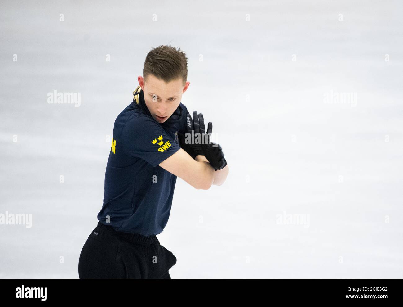 Nikolaj Majorov, de Suède, en action lors d'une session d'entraînement avant les Championnats du monde de patinage artistique de l'UIP à l'arène Globe à Stockholm, en Suède, le 23 mars 2021. Photo: Pontus Lundahl / TT / code 10050 *** SUÈDE OUT *** Banque D'Images