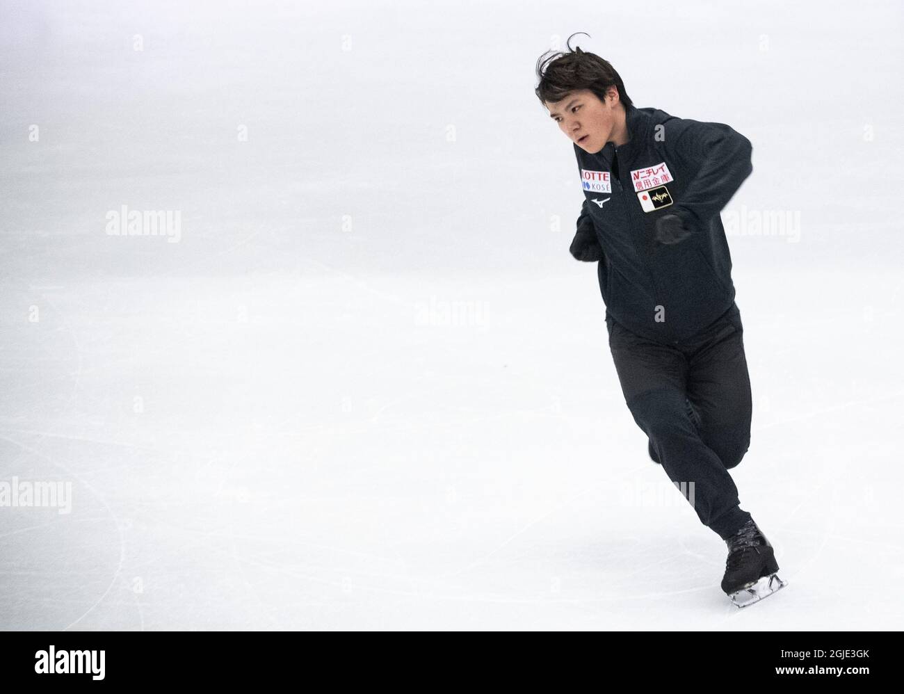 Yuzuru Hanyu, du Japon, en action lors d'une séance d'entraînement avant les Championnats du monde de patinage artistique de l'UIP à l'arène Globe à Stockholm, en Suède, le 23 mars 2021. Photo: Pontus Lundahl / TT / code 10050 *** SUÈDE OUT *** Banque D'Images