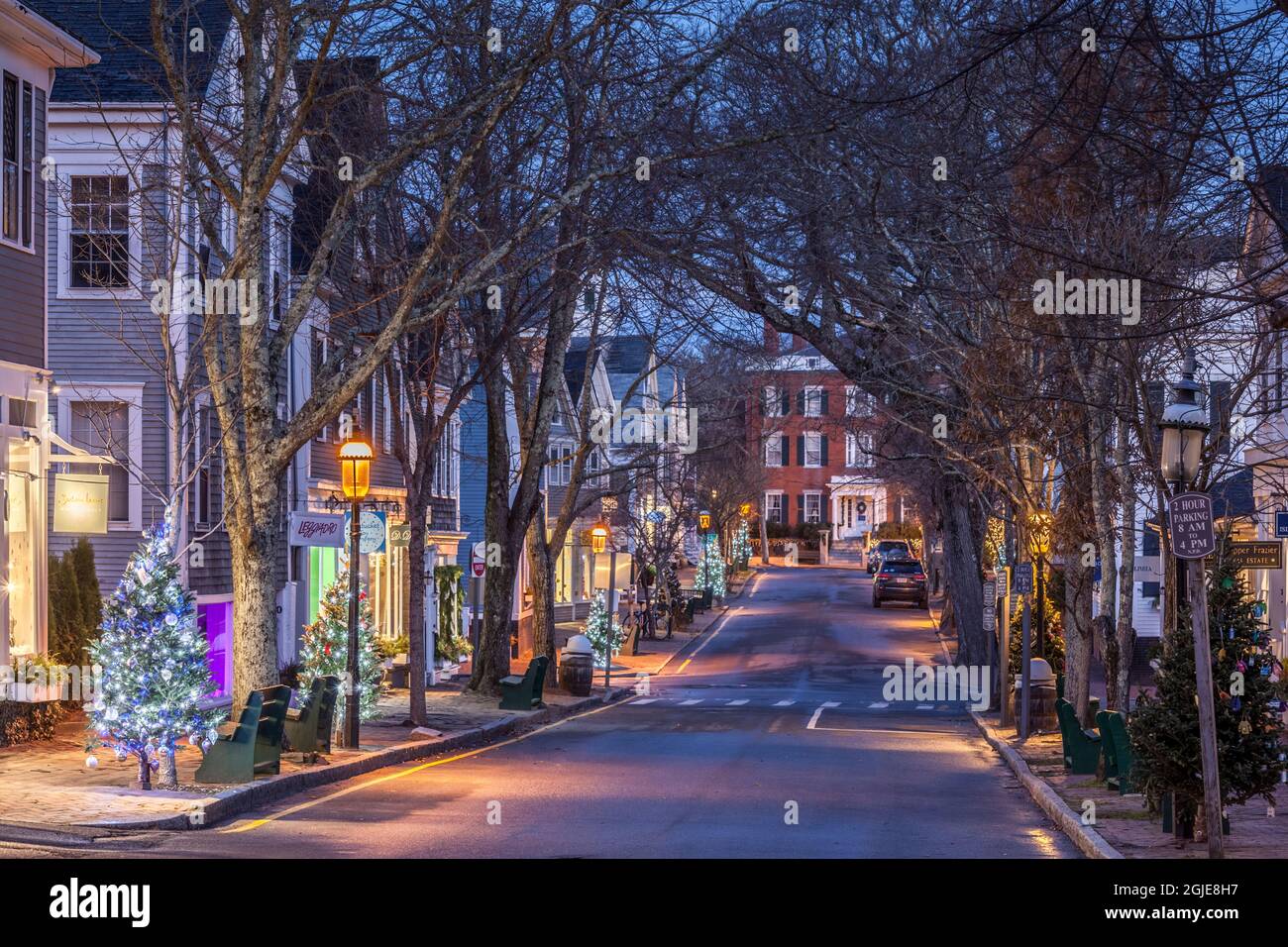 États-Unis, Massachusetts, Nantucket Island. Nantucket Town, Noël sur Center Street. Banque D'Images