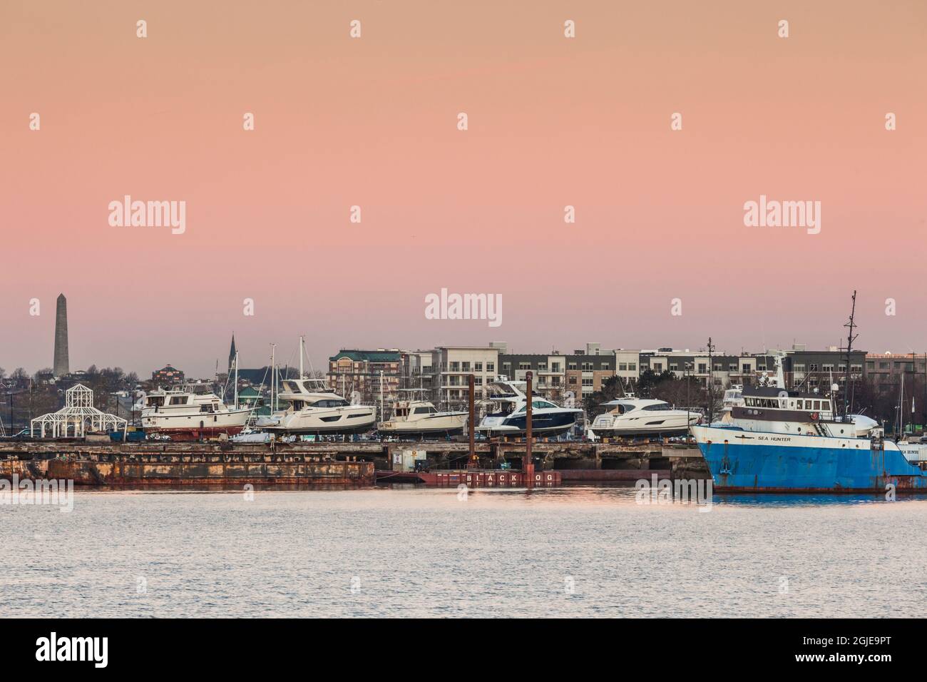 États-Unis, Massachusetts, Boston. East Boston, marina à l'aube. Banque D'Images