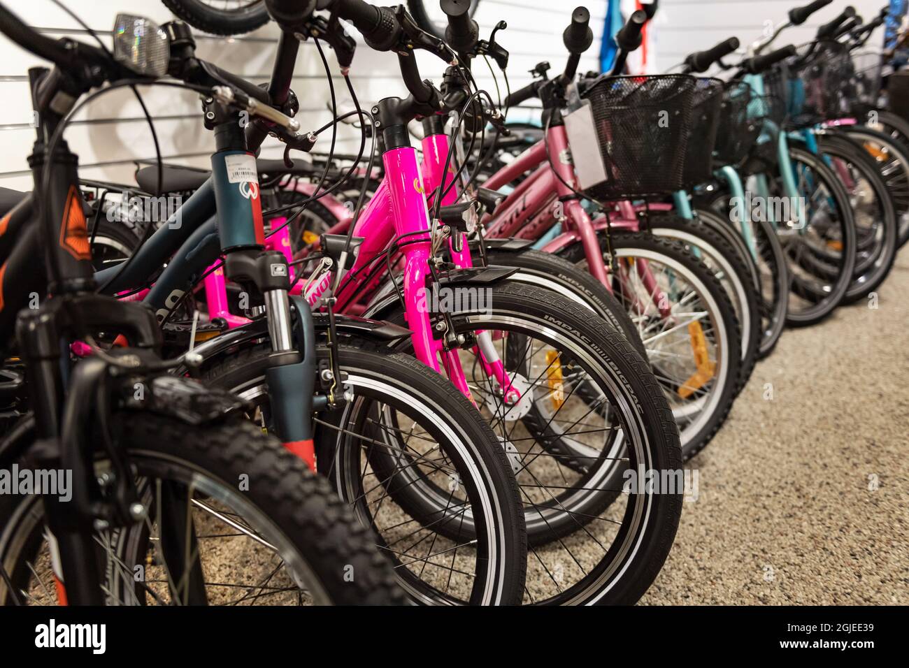 Vélos pour enfants à vendre dans une boutique de vélos. Photo: Stina Stjernkvist / TT code 11610 Banque D'Images