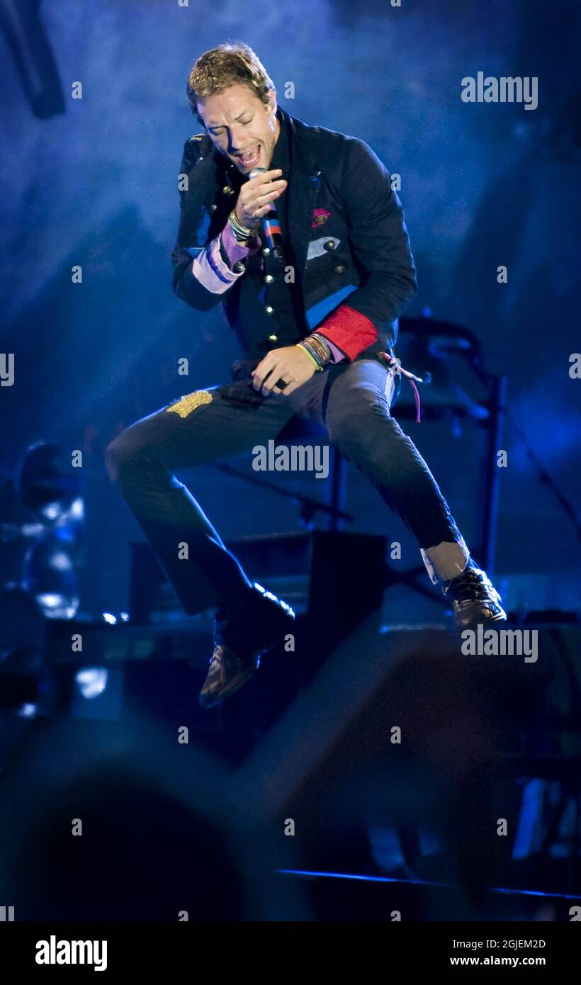 Chris Martin de Coldplay se produit à Stockholm Stadion. USAGE ÉDITORIAL UNIQUEMENT Banque D'Images