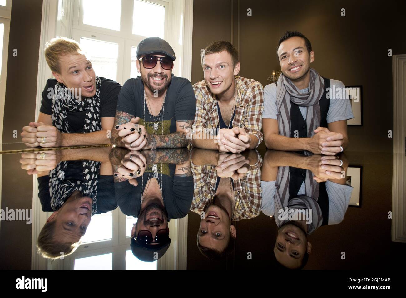 Brian Littrell, A.J. McLean, Nick carter et Howie Dorough des Backstreet Boys à Stockholm, Suède. Banque D'Images