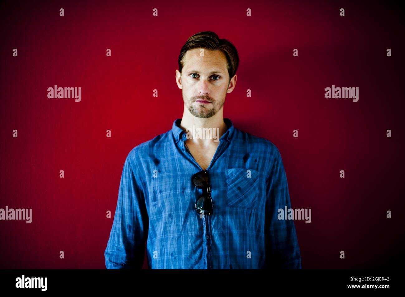 L'acteur Alexander Skarsgard en Suède pour le tournage de son nouveau film "Melancholia". Banque D'Images