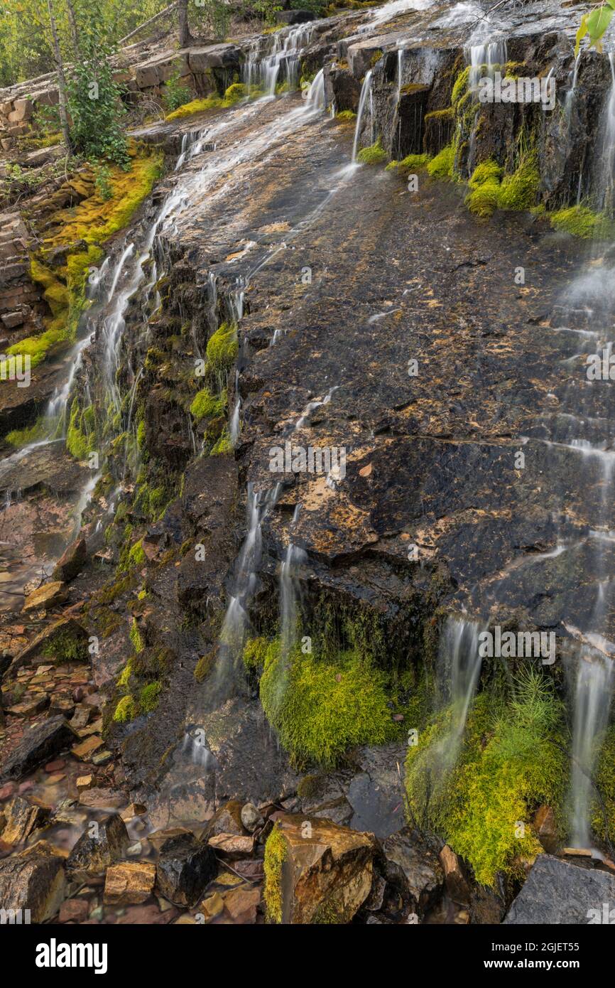 Petite chute d'eau par temps humide, parc national des Glaciers, Montana Banque D'Images