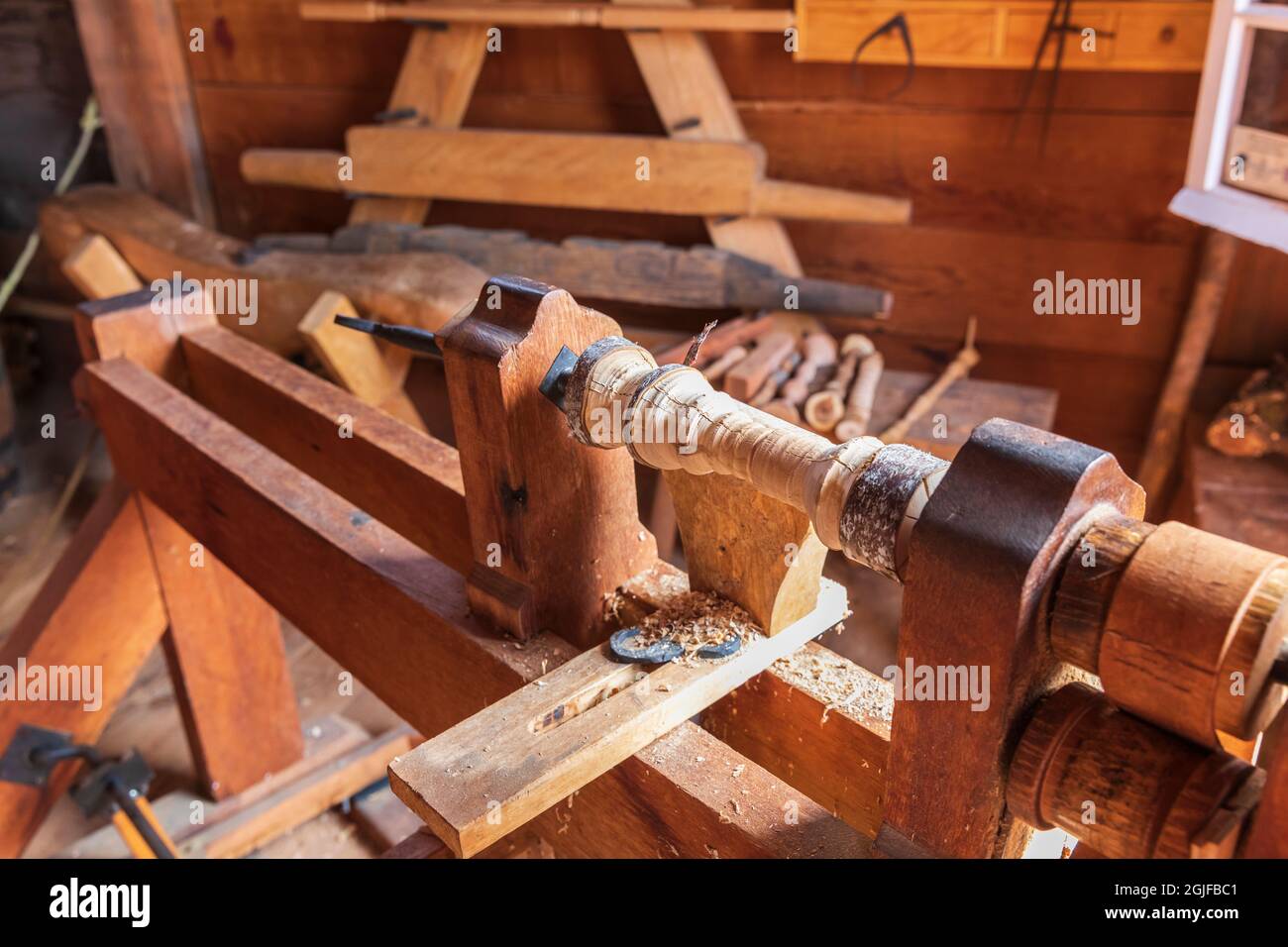 États-Unis, État de Washington, lieu historique national de fort Vancouver. Tour dans l'atelier de menuisier du fort Vancouver de la Compagnie de la Baie d'Hudson. (Usage éditorial Banque D'Images