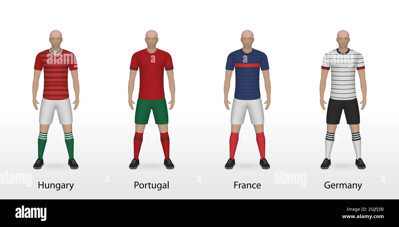 Hongrie, Portugal, France, Allemagne les équipes nationales de football ont mis des kits de football, modèle pour le maillot Illustration de Vecteur