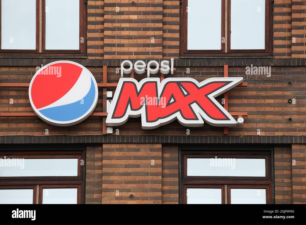 Copenhague, Danemark - 20 août 2020 : logo Pepsi max sur un mur. Pepsi max est un cola sans sucre, peu calorique, commercialisé par PepsiCo Banque D'Images