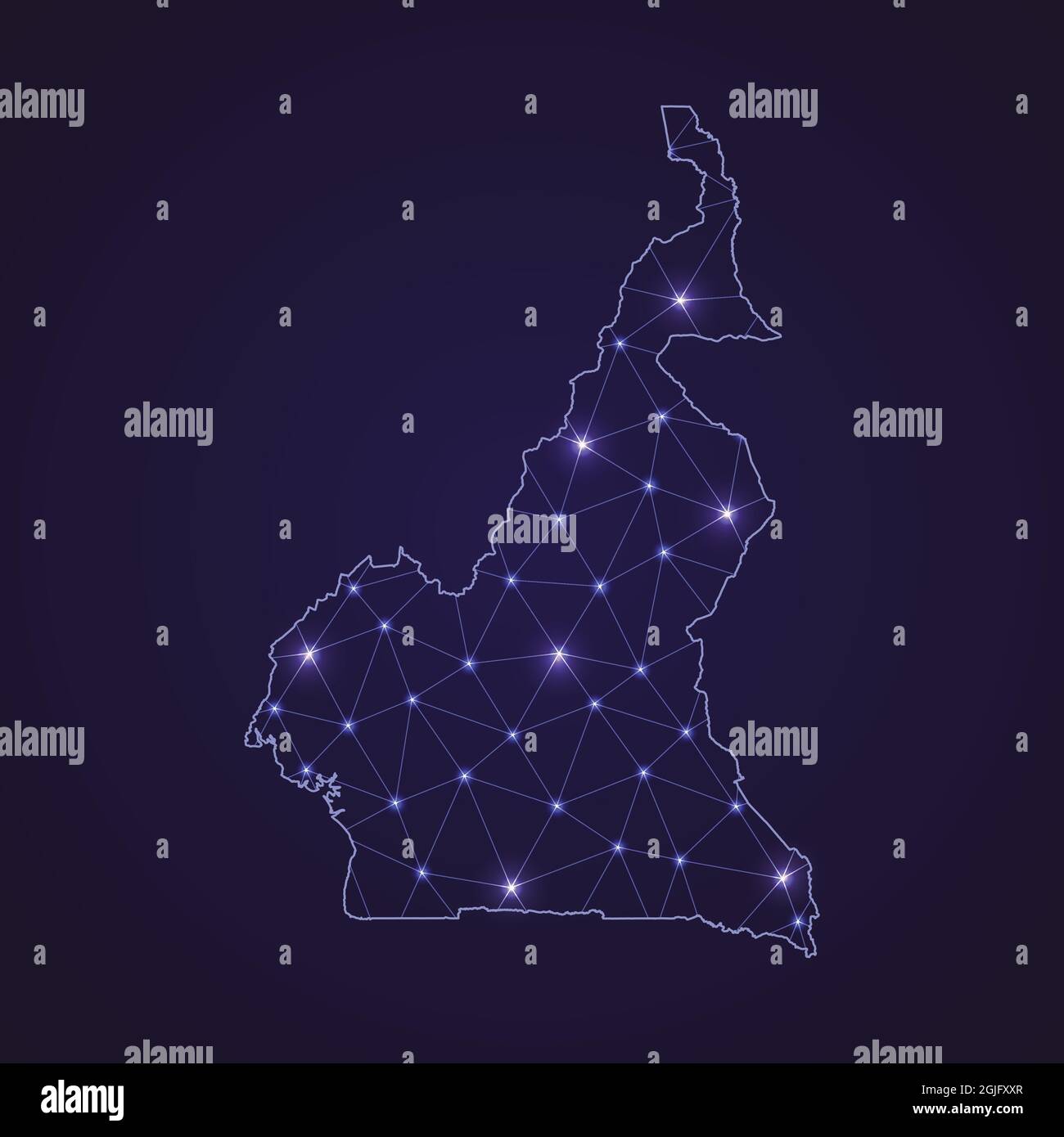 Carte du réseau numérique du Cameroun. Ligne de connexion abstraite et point sur fond sombre Illustration de Vecteur