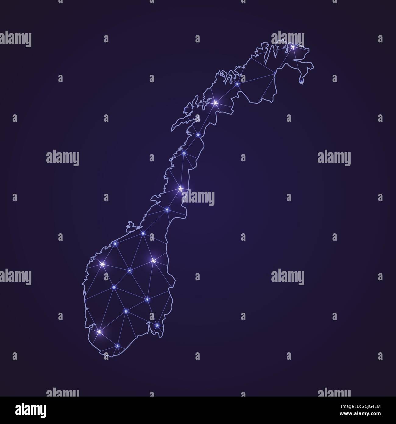 Carte du réseau numérique de la Norvège. Ligne de connexion abstraite et point sur fond sombre Illustration de Vecteur