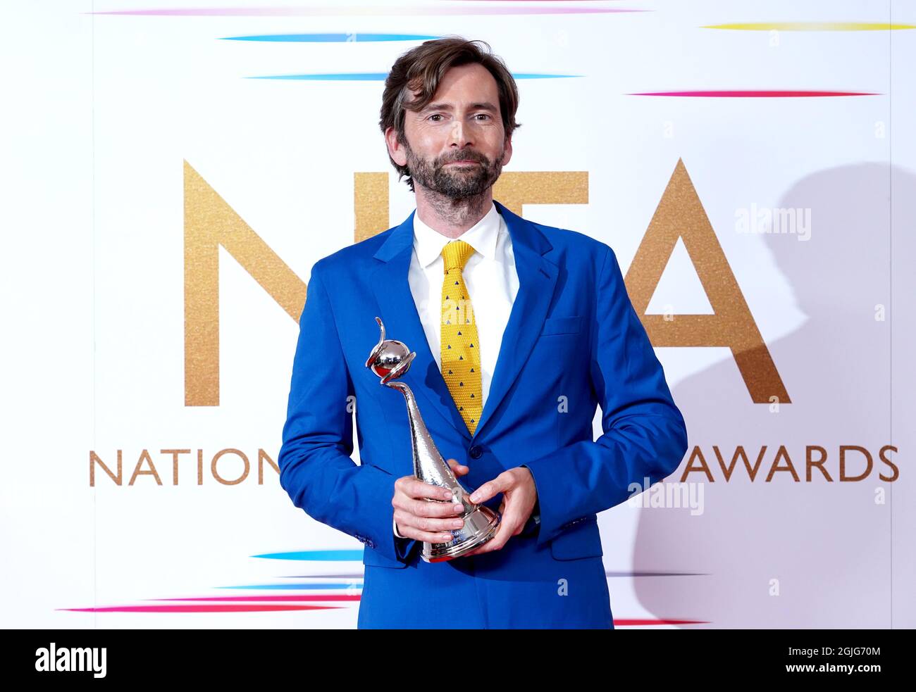 David Tennant dans la salle de presse après avoir remporté le Drama Performance Award pour sa représentation de Dennis Nielsen à des aux National Television Awards 2021 qui se tiennent à l'O2 Arena, Londres. Date de la photo : jeudi 9 septembre 2021. Banque D'Images