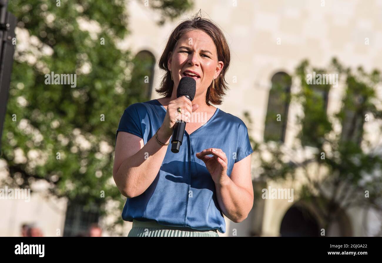 Munich, Bavière, Allemagne. 9 septembre 2021. La candidate verte pour la chancelière allemande Annalena Baerbock lors d'un rassemblement politique à Munich, en Allemagne. (Credit image: © Sachelle Babbar/ZUMA Press Wire) Credit: ZUMA Press, Inc./Alamy Live News Banque D'Images