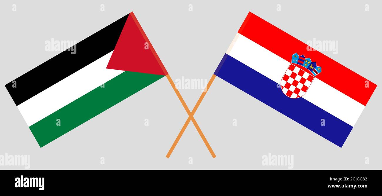 Drapeaux croisés de la Palestine et de la Croatie Illustration de Vecteur