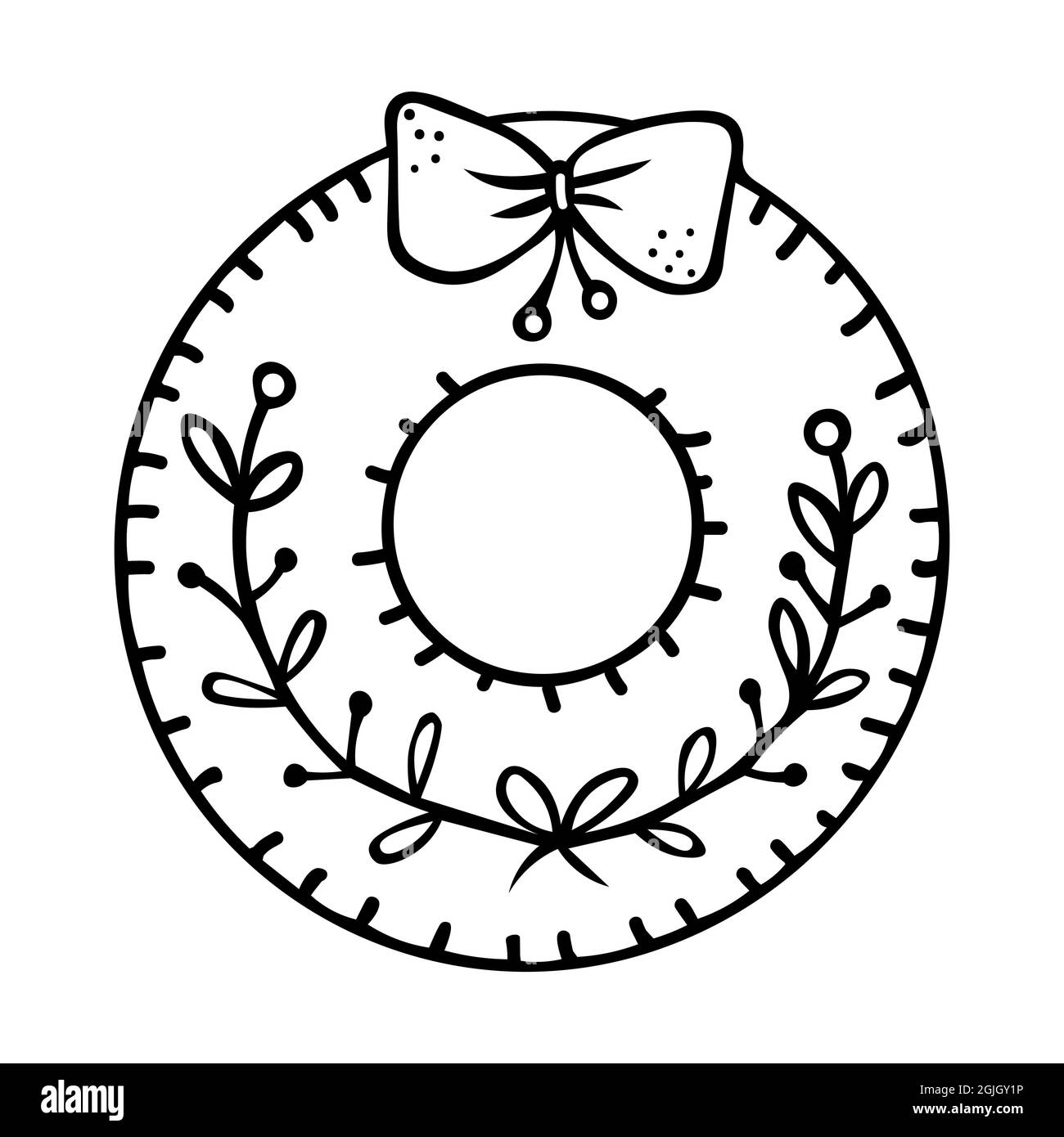 Dessin simple. Couronne de Noël. Illustration vectorielle. Esquisser le contour sur un arrière-plan blanc isolé. Style Doodle. Nouvelle année décoration traditionnelle. Illustration de Vecteur