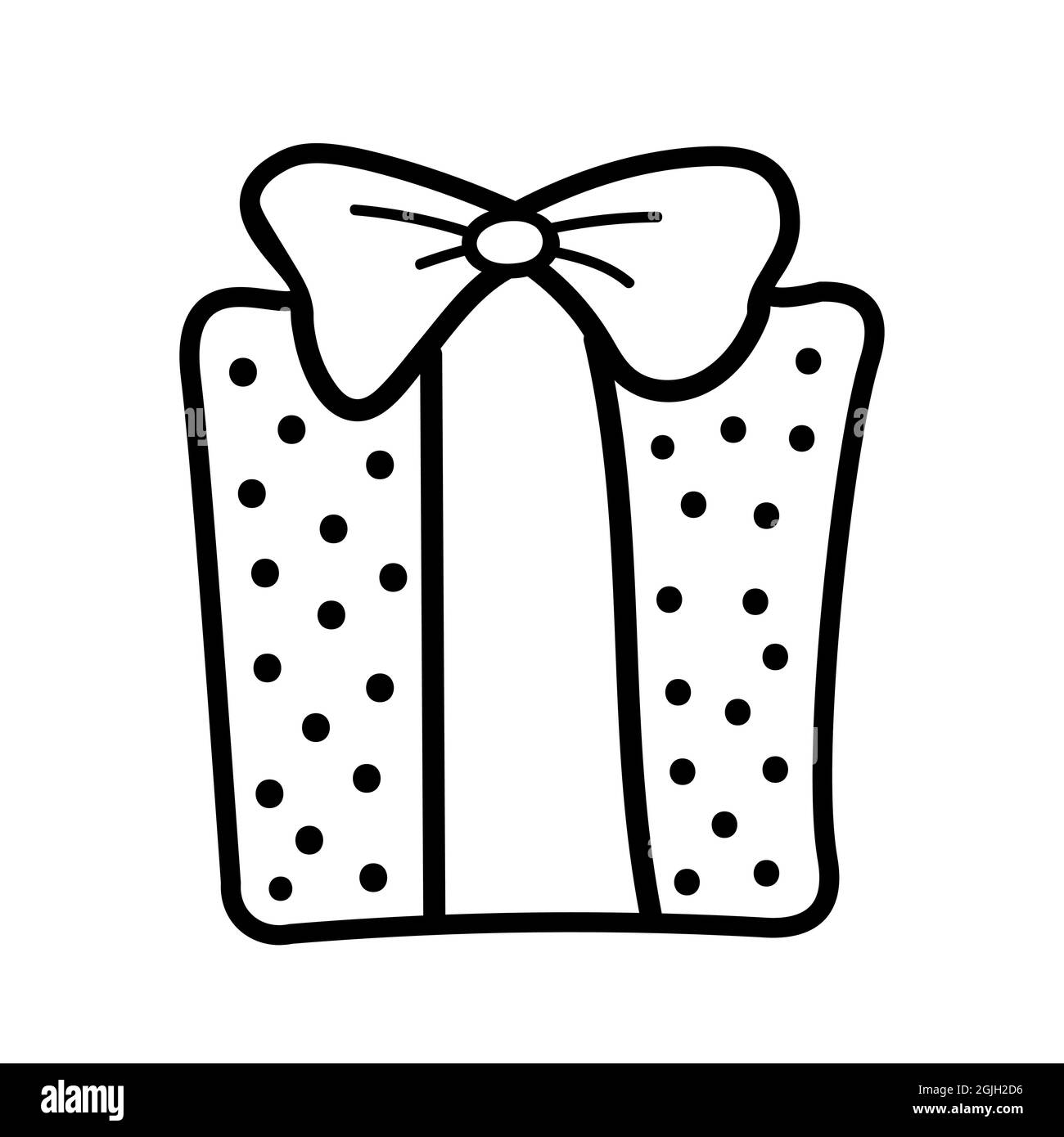 Joli cadeau dessiné à la main pour logo, carte. Cadeau Icon Doodle. Illustration vectorielle Box surprise Line avec ruban et noeud. Illustration de Vecteur