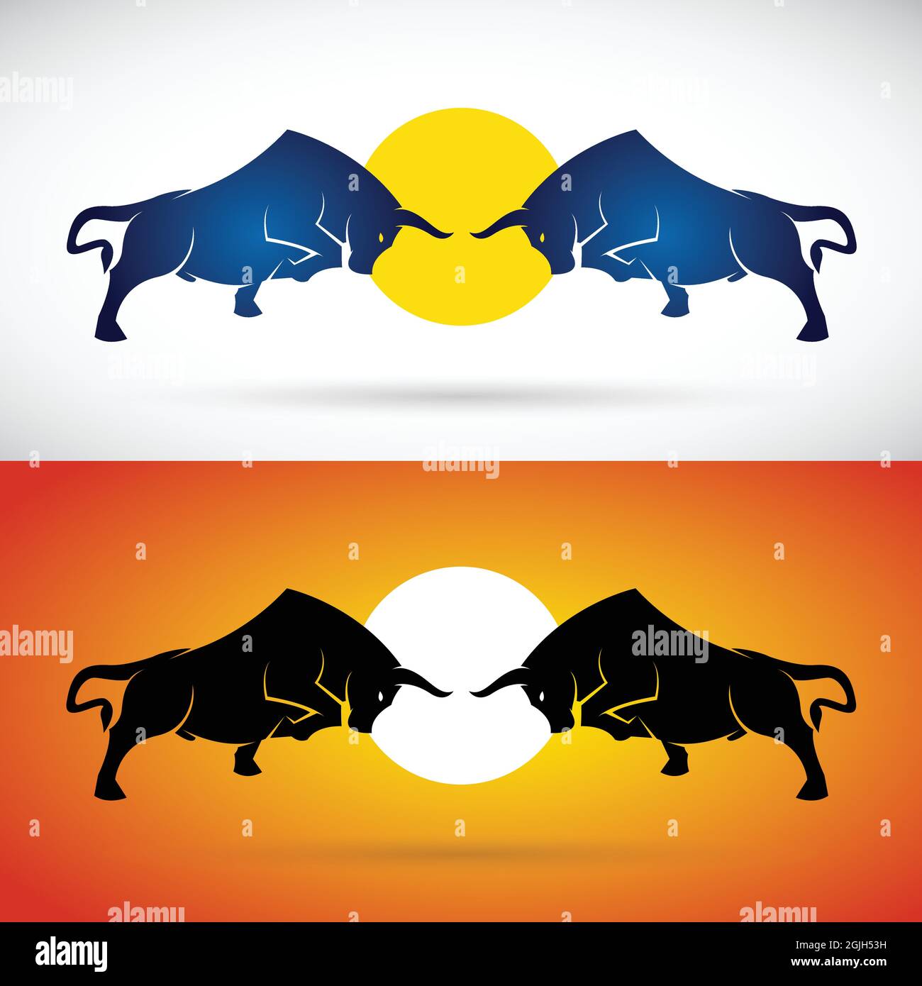 Image vectorielle de combat de taureau sur fond blanc et orange, logo, symbole. Illustration vectorielle superposée facile à modifier. Animaux sauvages. Illustration de Vecteur