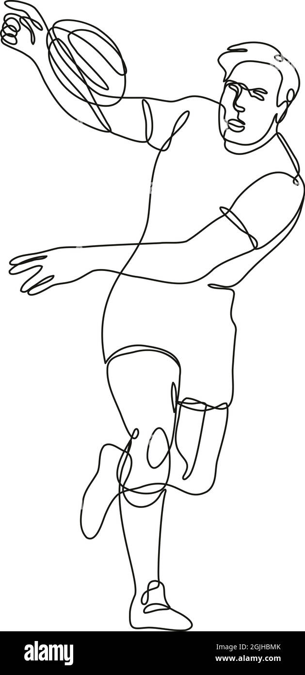 Dessin en ligne continue illustration d'un joueur de rugby à XV passant devant le ballon vue faite en ligne mono ou en style doodle en noir et blanc sur moi Illustration de Vecteur